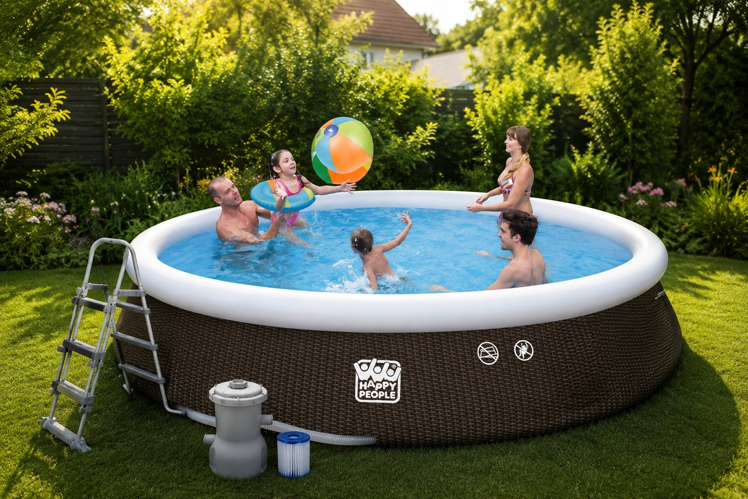Expansion Pool Happy People 450x106 cm Rattan Pump Ladder Cover Manufacturer code 352532