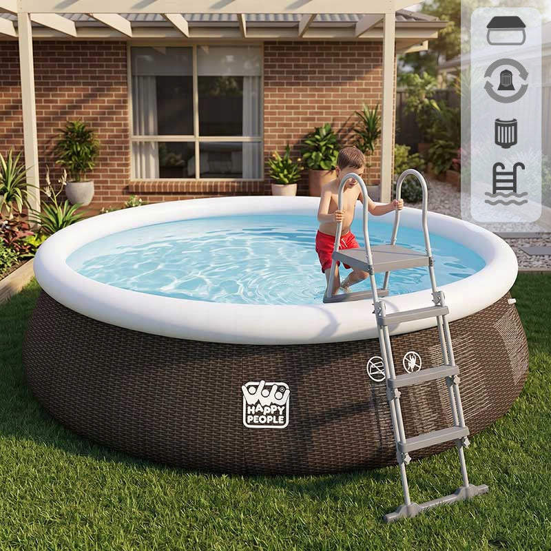 Expansion Pool Happy People 450x106 cm Rattan Pump Ladder Cover Product width 450 cm