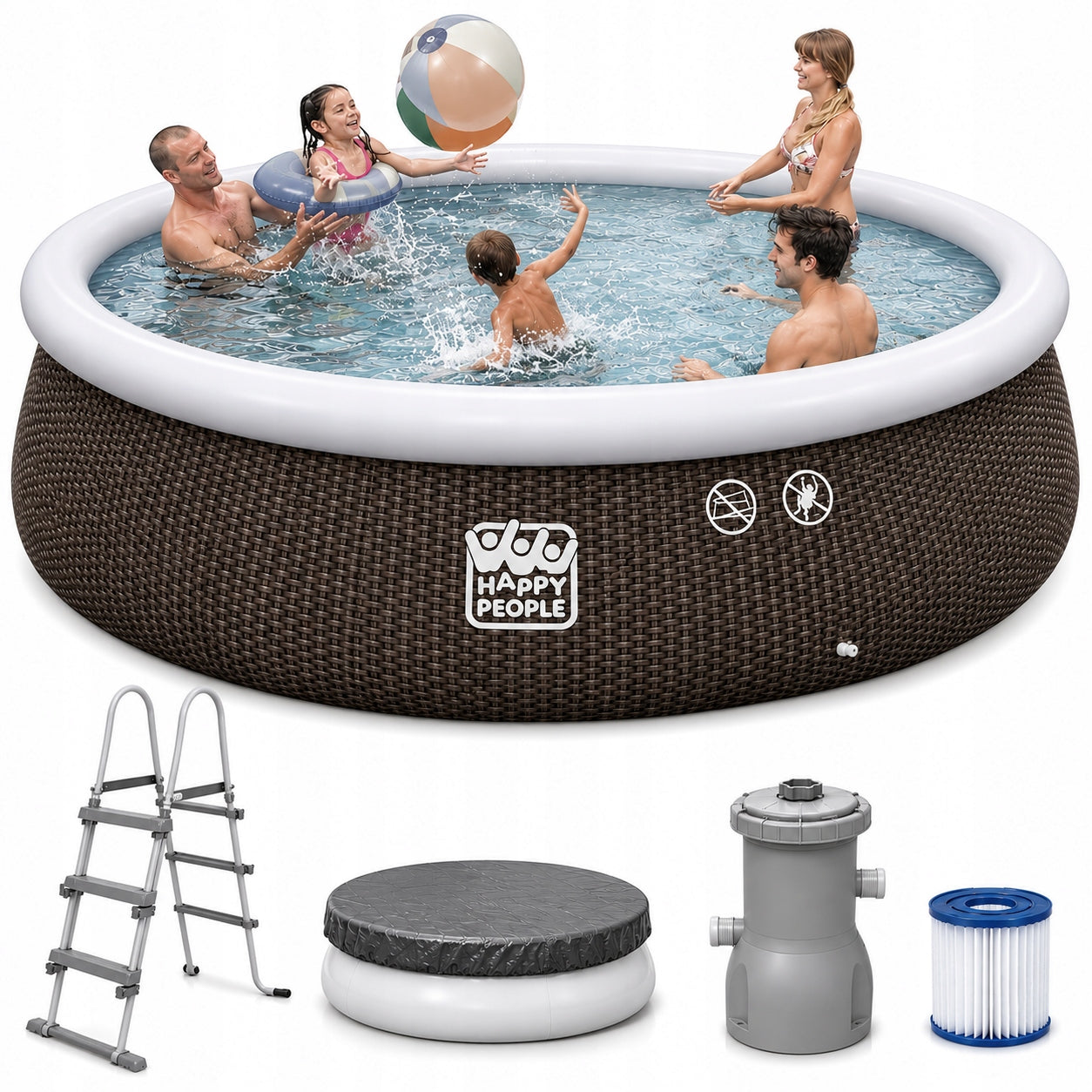 Expansion Pool Happy People 450x106 cm Rattan Pump Ladder Cover