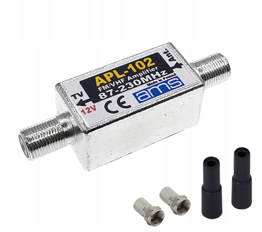 External FM VHF antenna amplifier DAB+ DVB-T2 APL-102e 25 dB 12V AMS