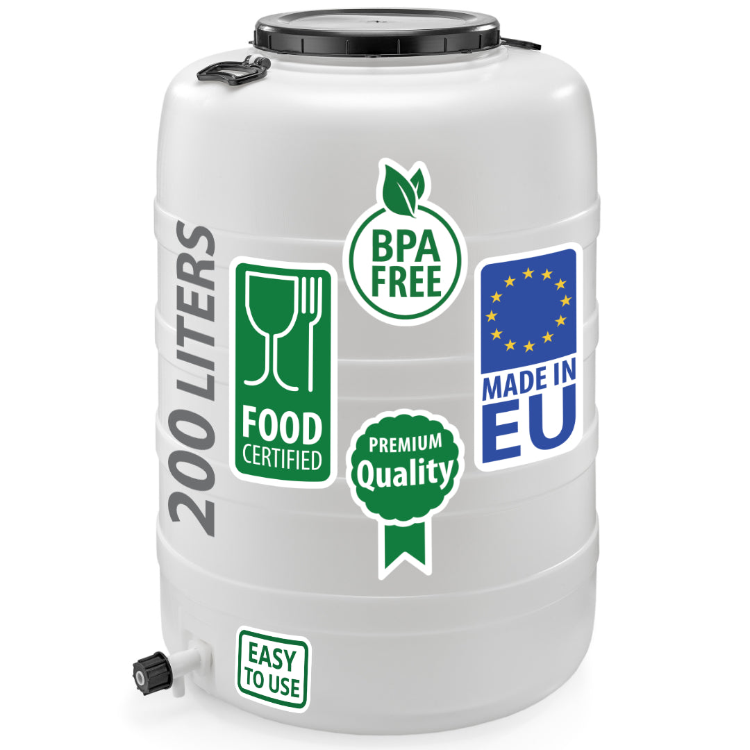 F&R PLASTIC BARREL 200L FOR WATER PICKLING WITH PRESSURE AND TAP WHITE Manufacturer code FR0845