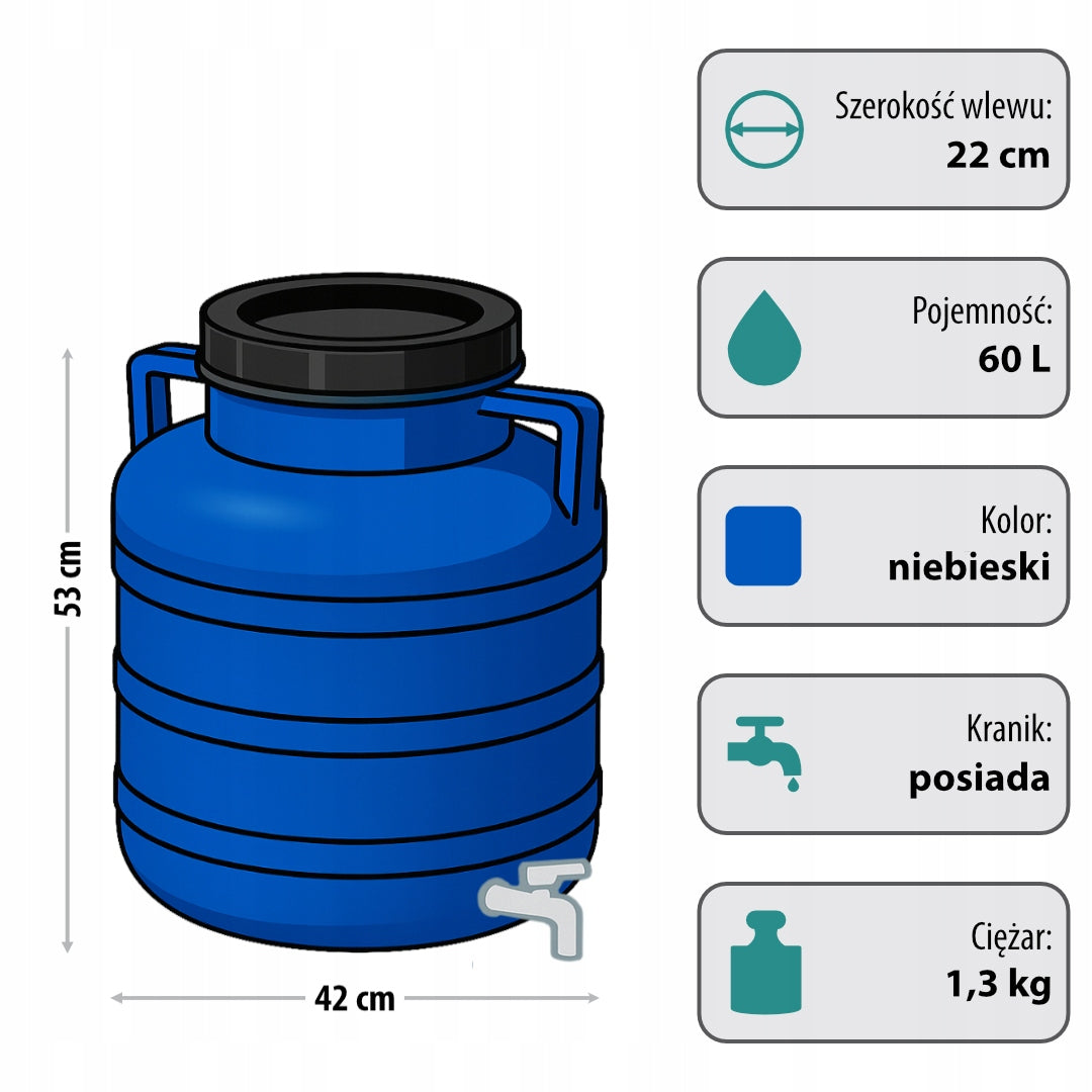 F&R PLASTIC BARREL 60L WITH TAP FOR PICKLING CABBAGE FOR WATER BLUE Brand no brand