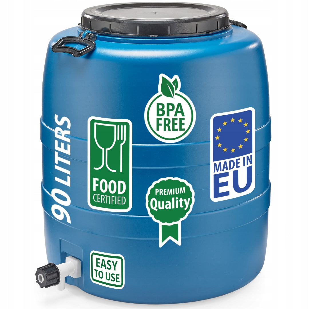 F&R PLASTIC BARREL 90L FOR WATER PICKLING WITH HANDLES AND TAP BLUE Brand no brand
