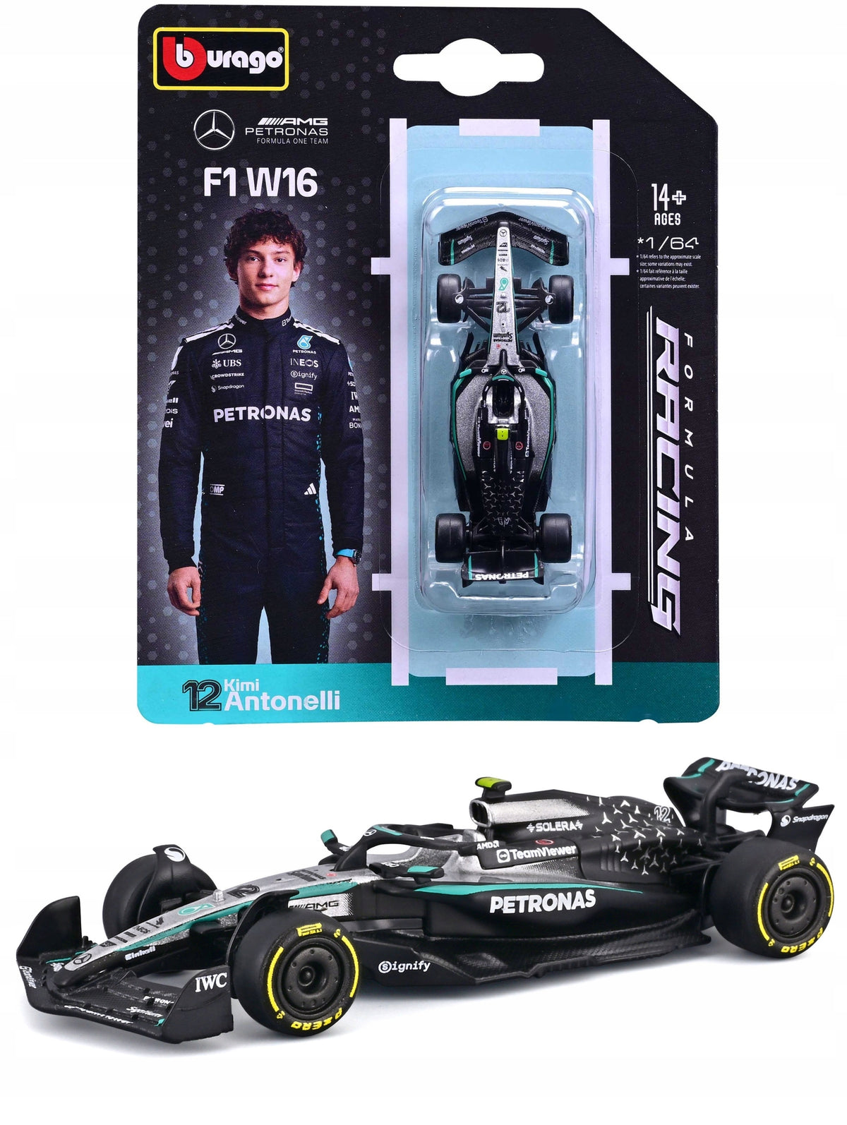 F1 Mercedes AMG W16 2025 Kimi Antonelli 1:64 BBURAGO 18-58002