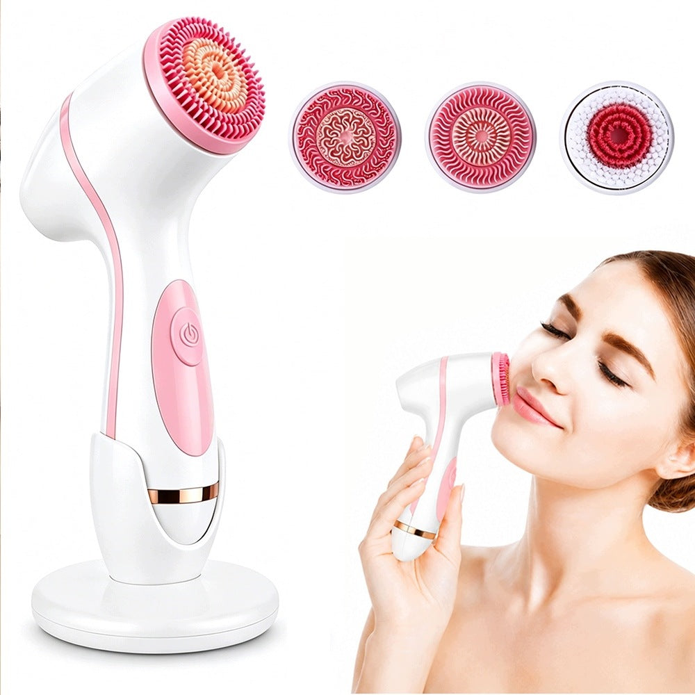 FACE WASH BRUSH WITH 3 HEADS, ROTATING FACE MASSAGER