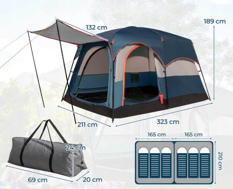 FAMILY TOURIST TENT 6 PEOPLE TWO-CHAMBER VESTIBULE Brand Costway