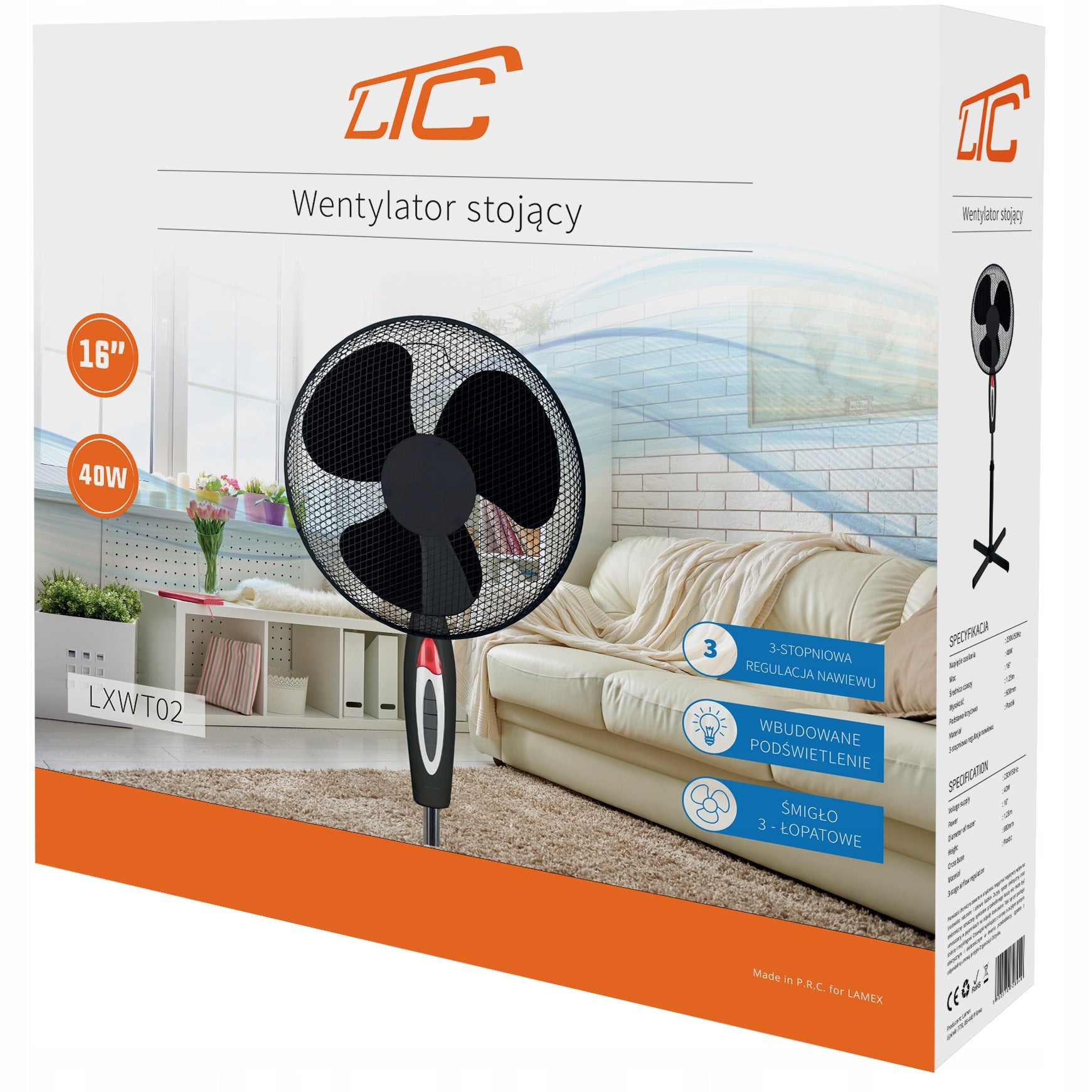 FAN FLOOR STANDING FAN POWERFUL 40W QUIET ROTARY / 2026R Brand LTC
