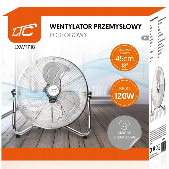 FAN FLOOR STANDING FAN QUIET 18″ INDUSTRIAL 120W DIAMETER 45 CM Packaging status original