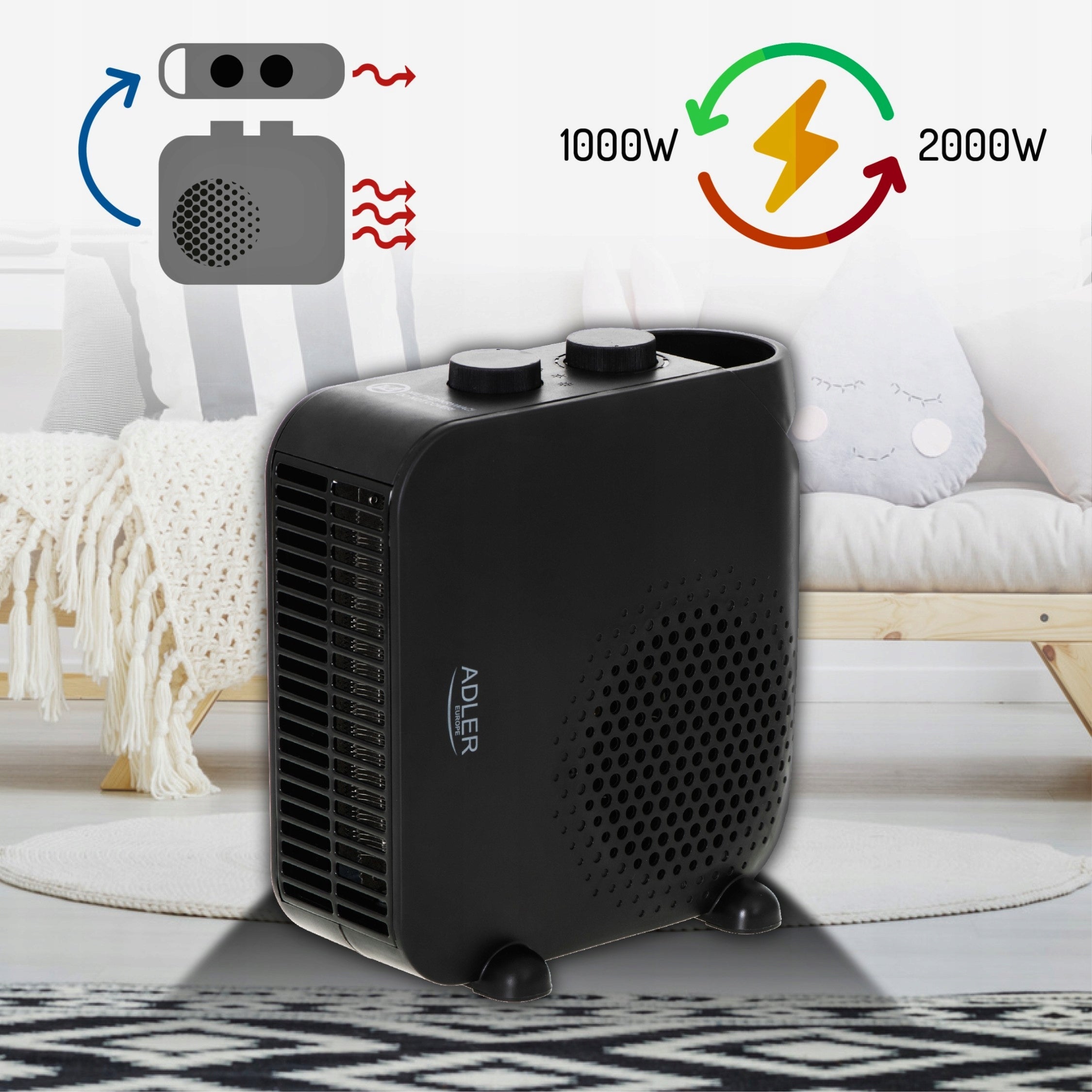 FAN HEATER APRON ELECTRIC HEATER 2000W 2 LEVELS WITH THERMOSTAT Packaging status original