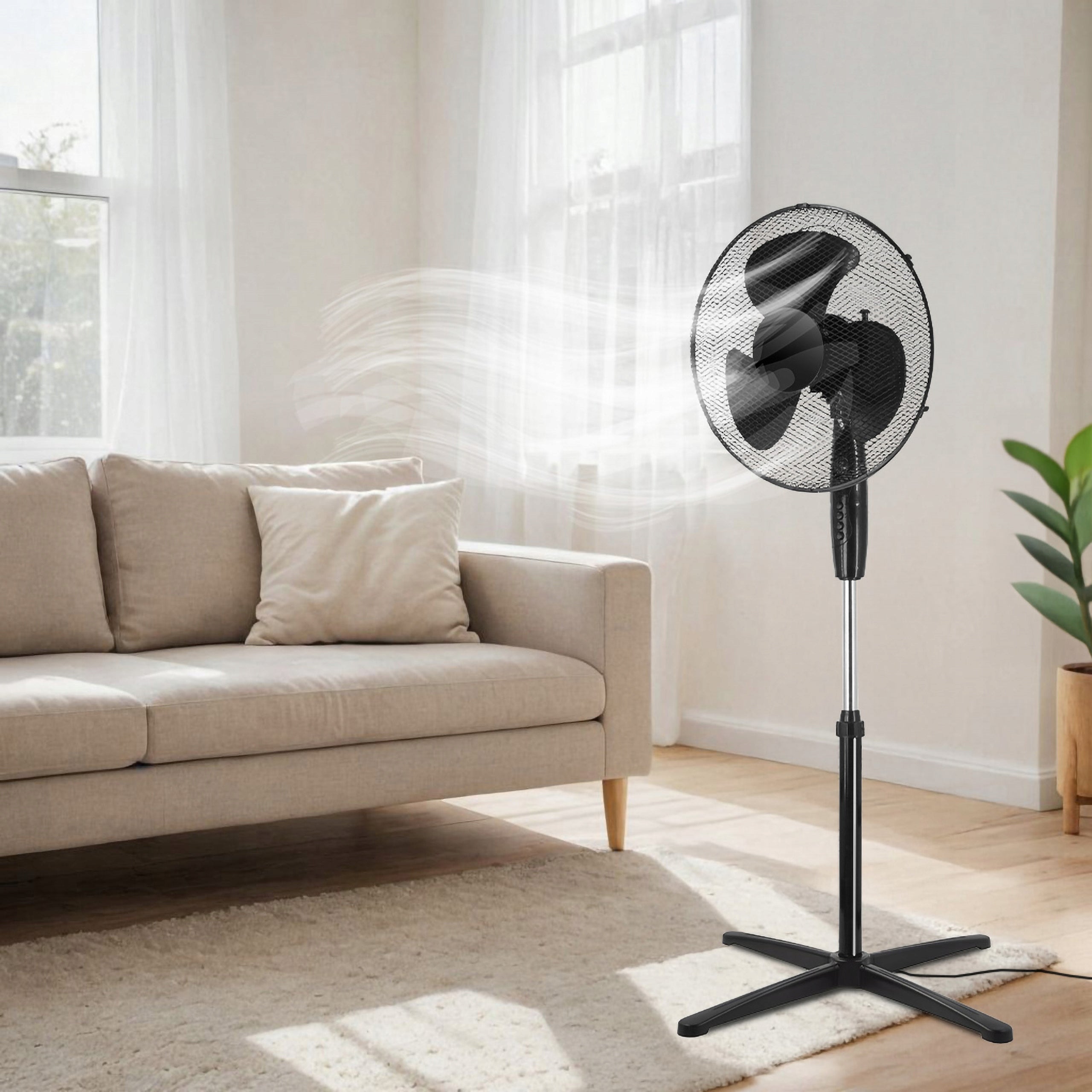FAN STANDING FLOOR WINDMILL STRONG BLACK QUIET 3 MODES 40W 40 cm Packaging status original