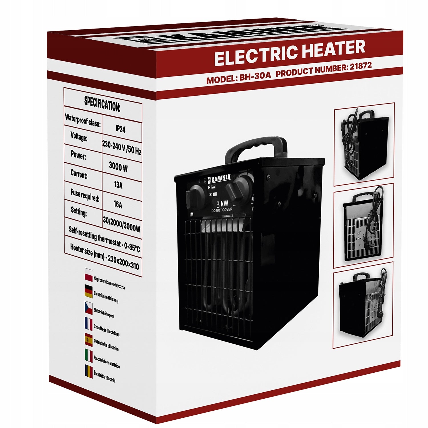 FARELKA ELECTRIC HEATER FAN HEATER THERMOSTAT 3kW 3000W Brand Kaminer