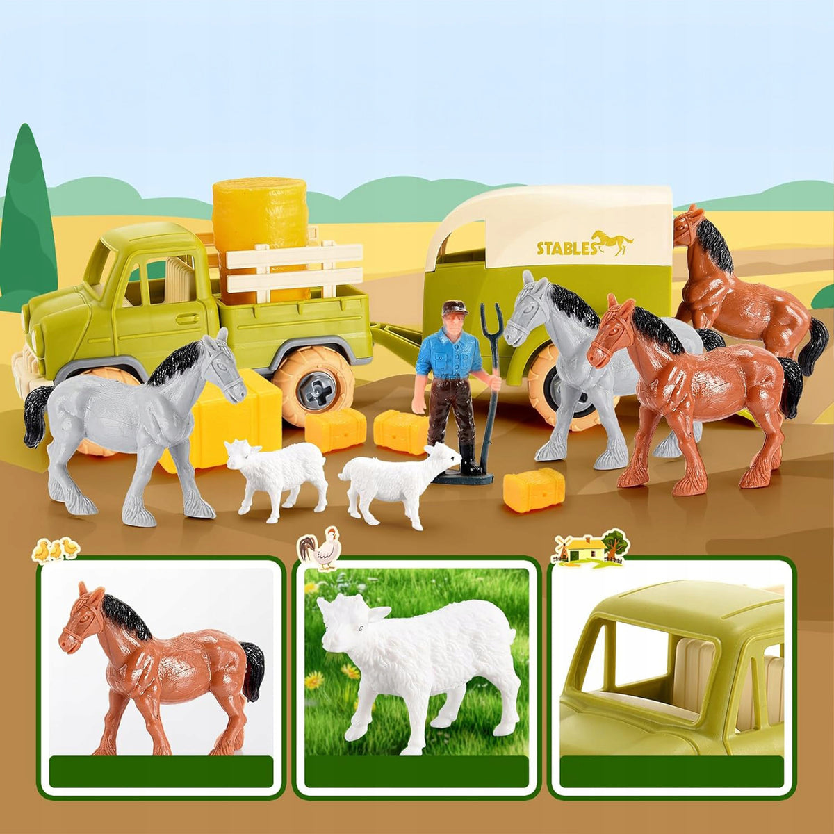 FARM HORSES SHEEP CAR WITH TRAILER FOR TRANSPORTING HORSES FARM STABLE Manufacturer code MA0245