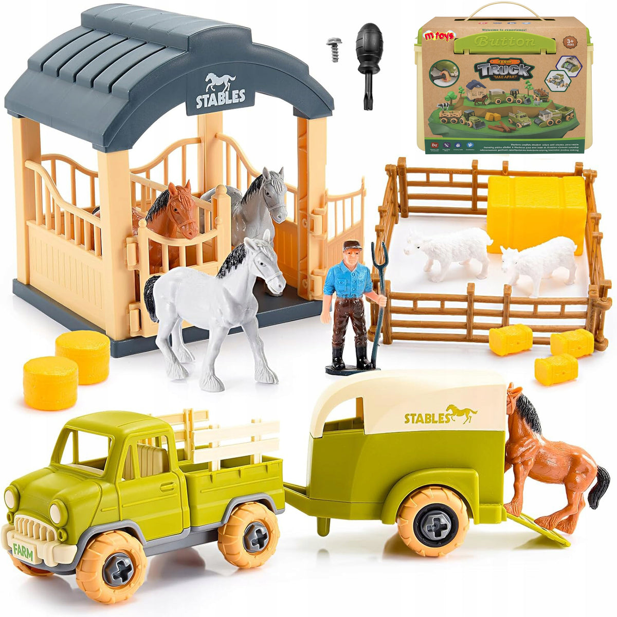 FARM HORSES SHEEP CAR WITH TRAILER FOR TRANSPORTING HORSES FARM STABLE