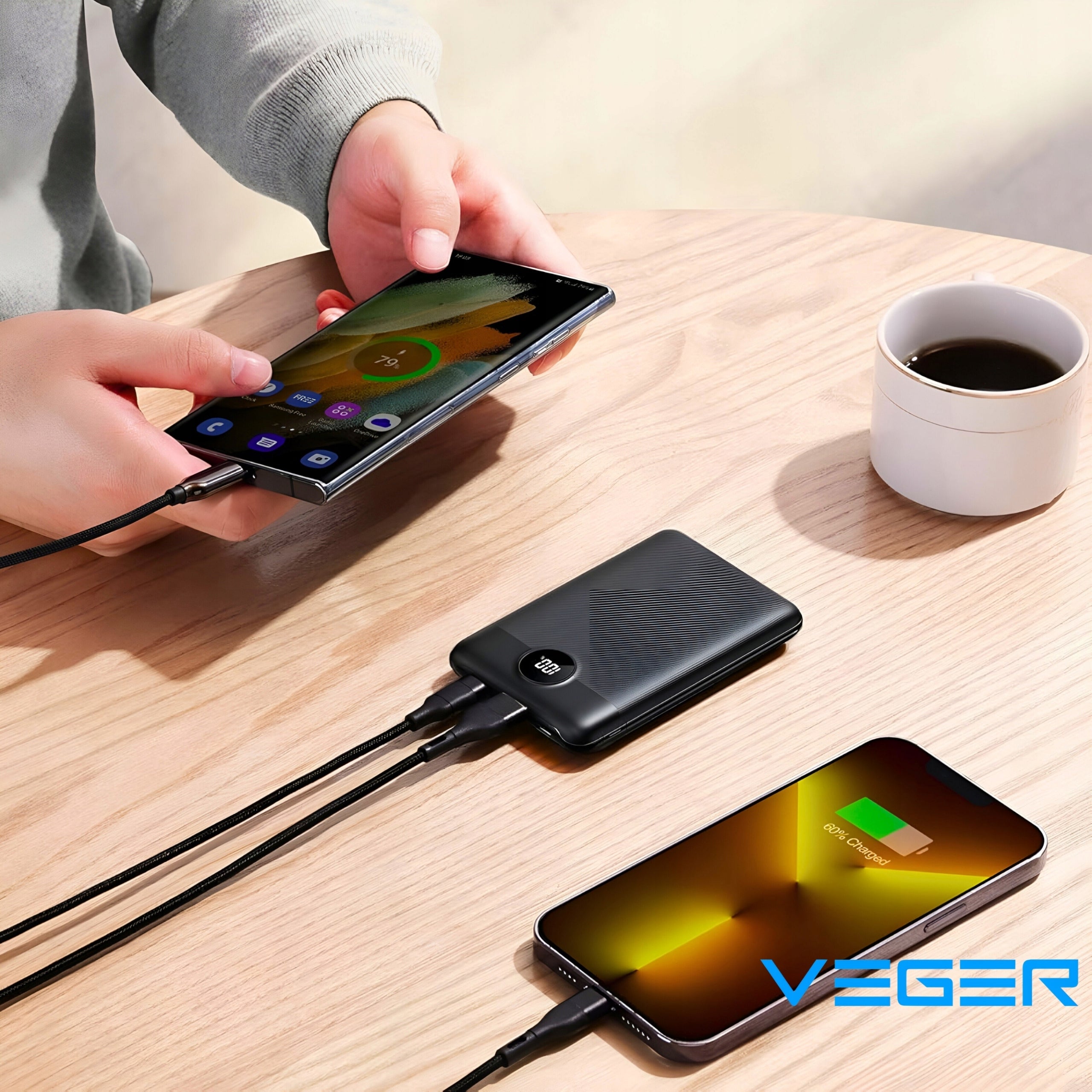 FAST POWERBANK 10000 mAh VEGER 22,5W PD 3.0 QC 3.0 USB USB-C TRAVEL Manufacturer code POWER BANK VEGER z KABLAMI USB-C i LIGHTNING