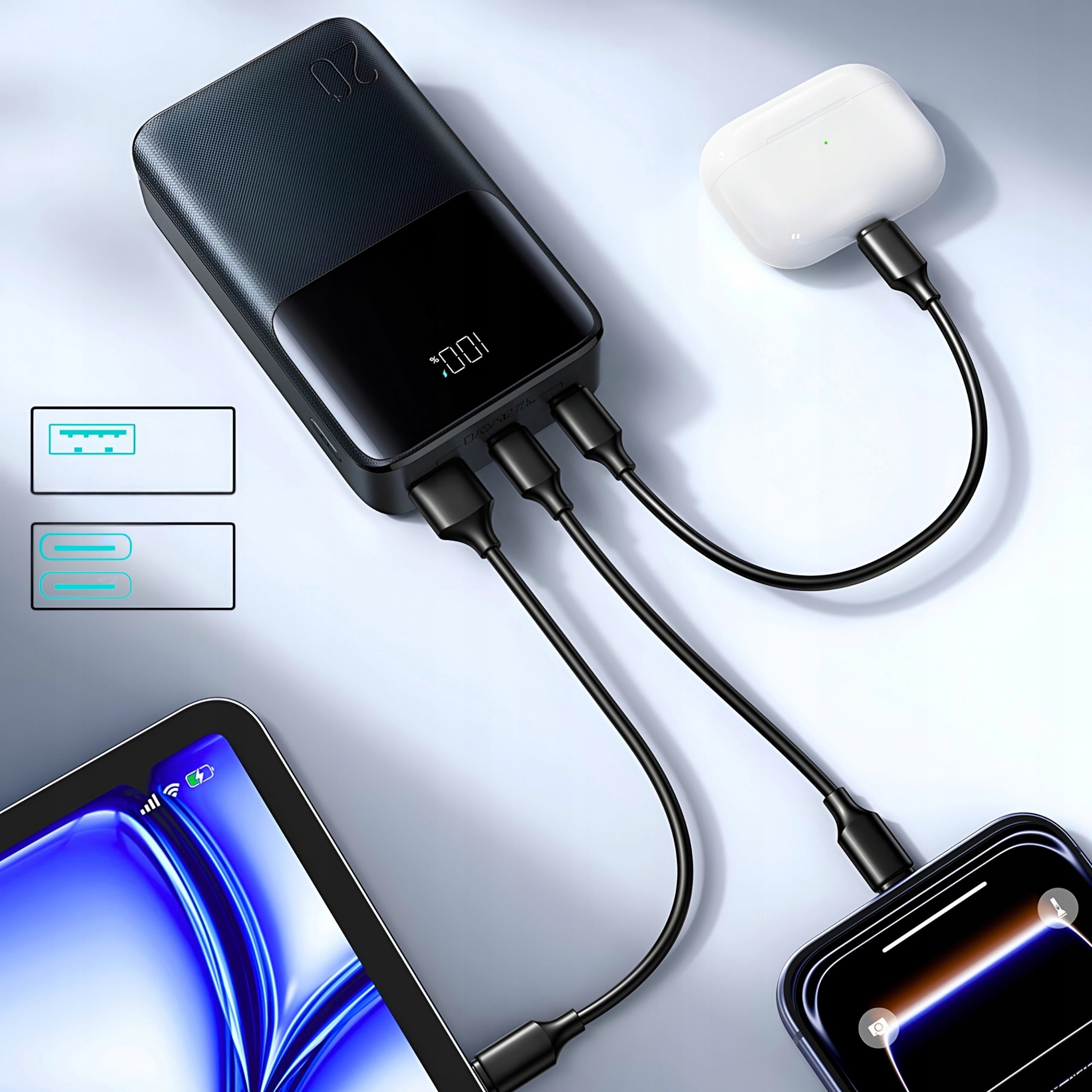 FAST POWERBANK 20000mAh 22,5W QC 3.0 PD 3.0 2x USB C USB POWER BANK POWERFUL Manufacturer code Mały POWER BANK 20000mAh 22,5W QC PD 2x USB-C