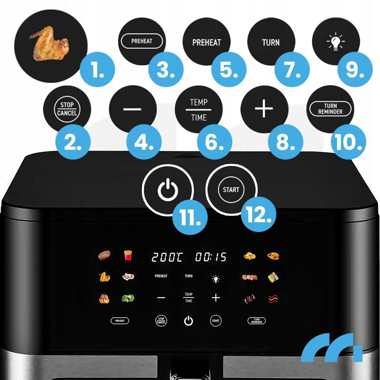 FAT FREE AIR FRYER 10L 2000W AIR FRYER LARGE WINDOW AIR FRYER TRAY Bowl volume 10 l