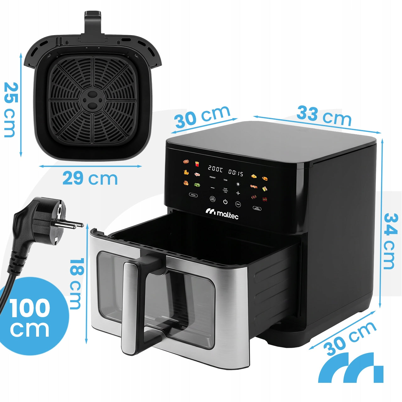 FAT FREE AIR FRYER 10L 2000W AIR FRYER LARGE WINDOW AIR FRYER TRAY Brand Maltec