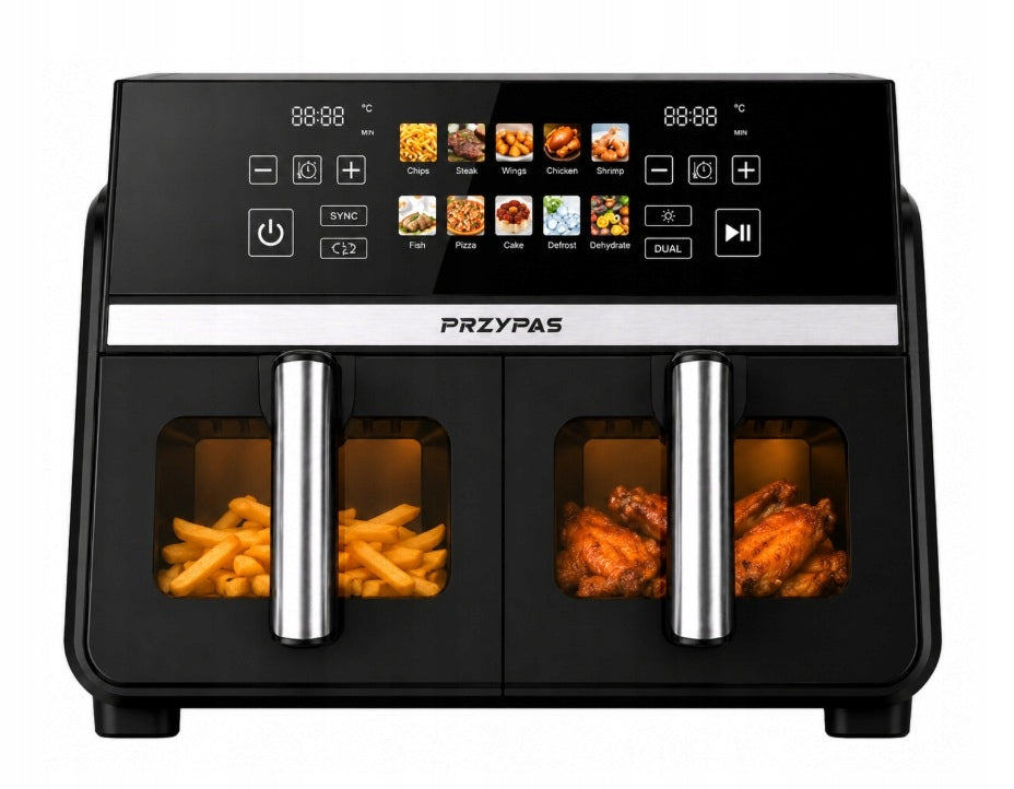 FAT FREE AIR FRYER 10L AIR FRYER DOUBLE CHAMBER 2 × 5 L STRONG 2200W Packaging status original