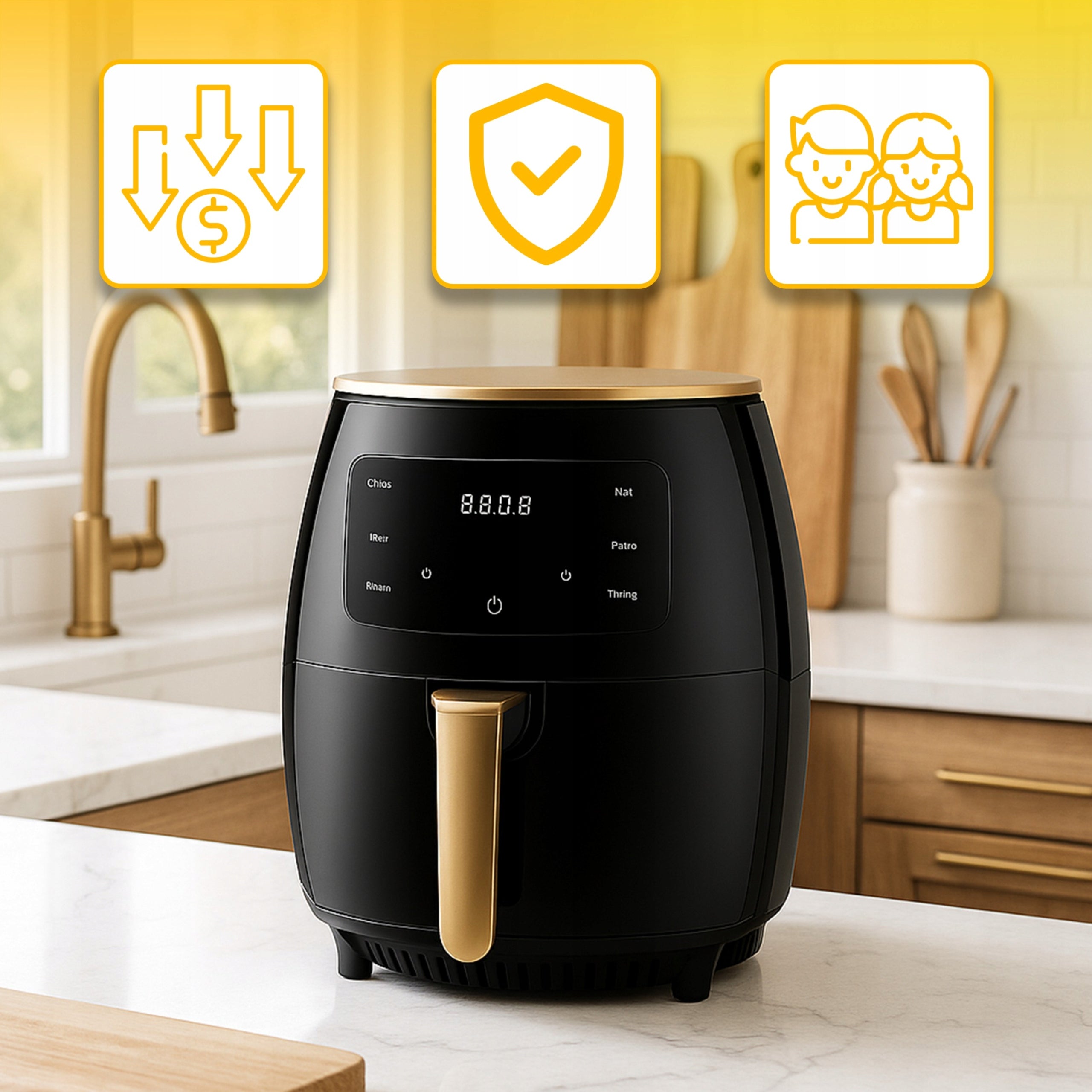 FAT FREE AIR FRYER 2400W STRONG AIR FRYER 6L AIRFRYER OVEN Bowl volume 6 l