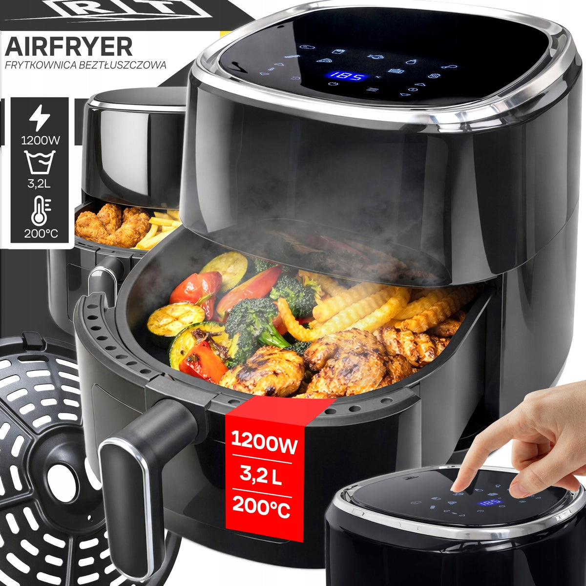 FAT FREE AIR FRYER 3,2L OVEN 1200W 10 MODES AIRFRYER Packaging status original
