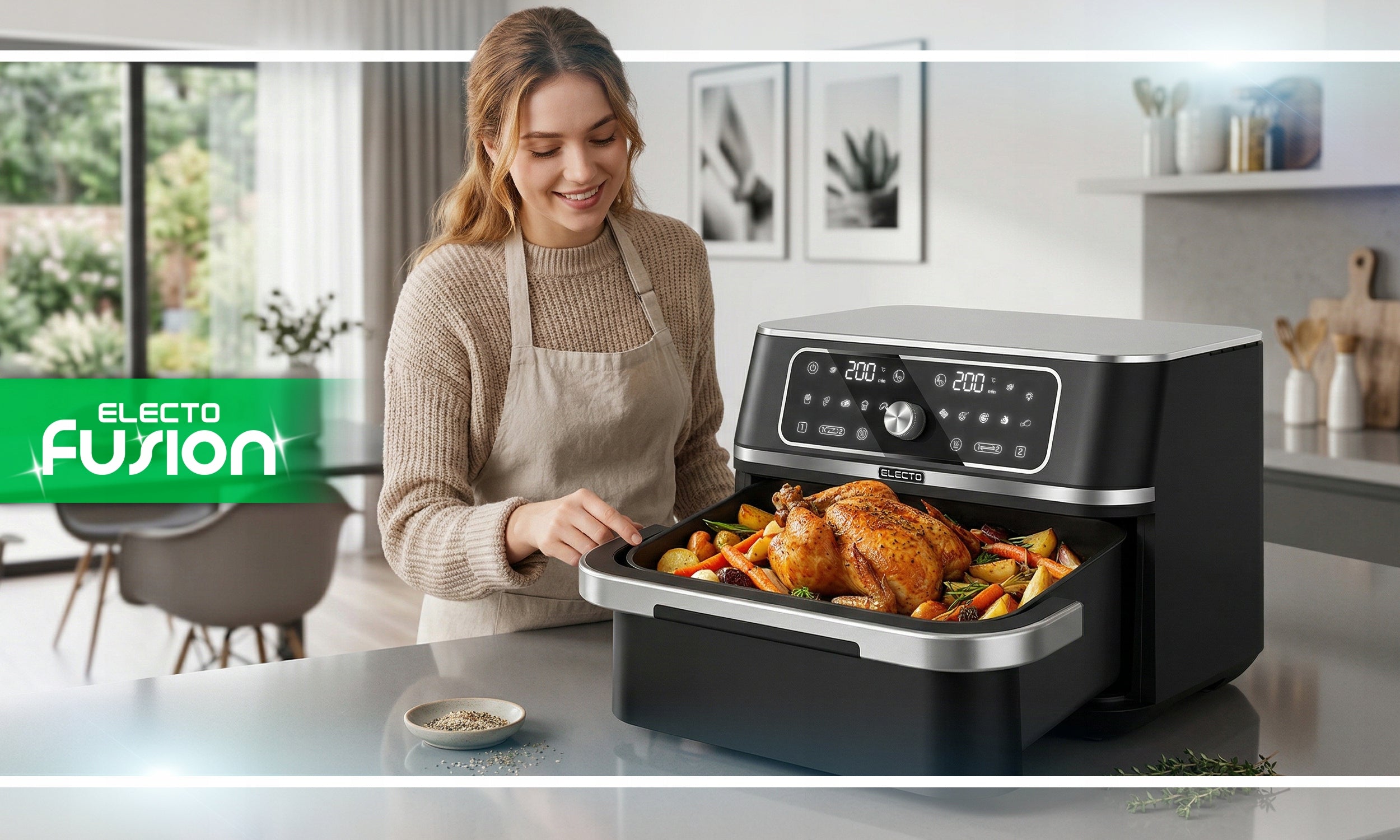 FAT FREE AIR FRYER 3100w LARGE 10L FRYER 12 PROGRAMS Type fat-free