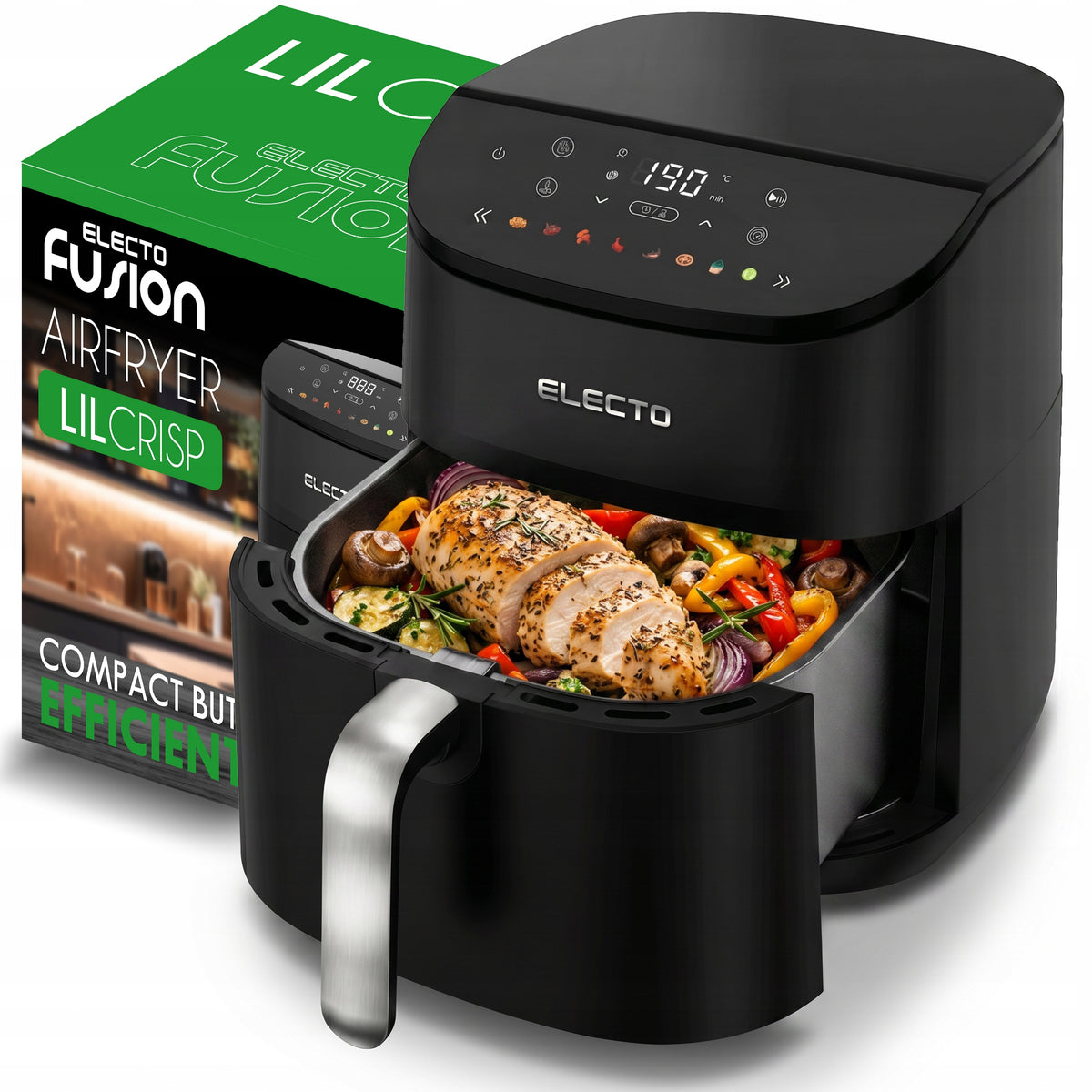 FAT FREE AIR FRYER 5L 1500W AIR FRYER 8 PROGRAMS BLACK