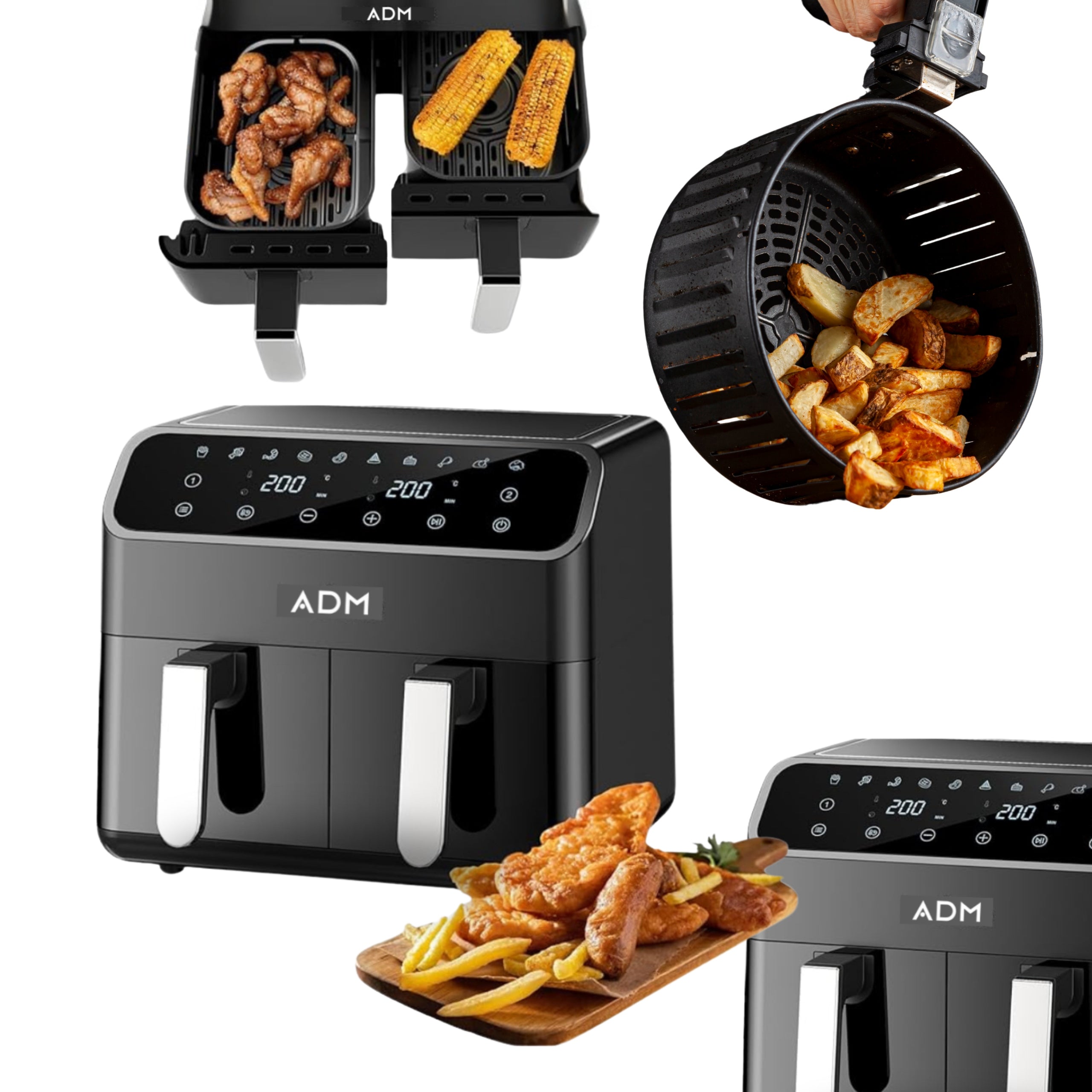 FAT FREE AIR FRYER 8L 2000W DOUBLE BASKET