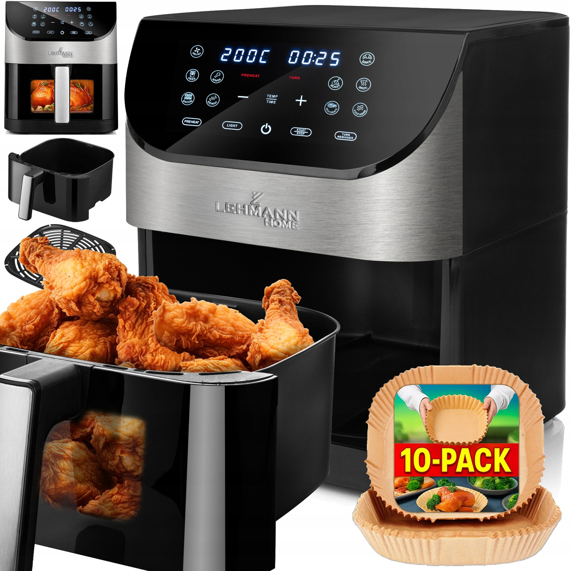 FAT-FREE AIR FRYER AIRFRYER LARGE 12 PROGRAMS 6l VIEWFINDER