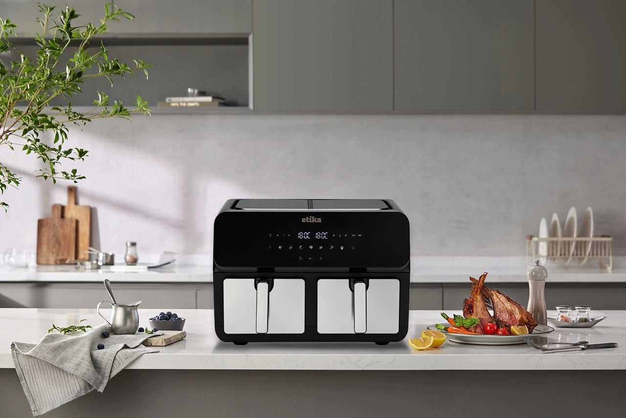 FAT FREE AIR FRYER DOUBLE CHAMBER AIR FRYER 9L 1700W LARGE XL Dominant color black