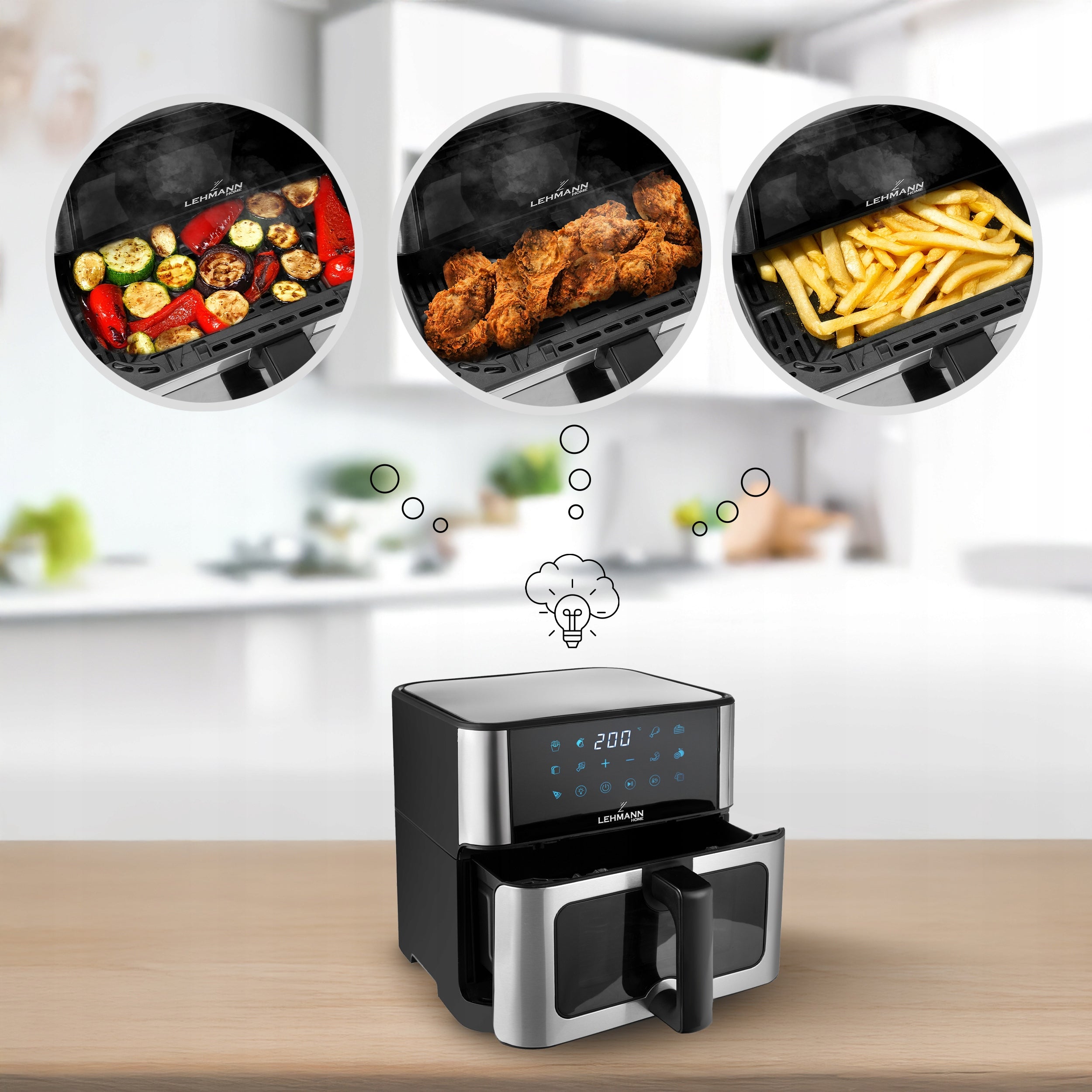 FAT FREE AIR FRYER LARGE 12 PROGRAMS 10l 1800W Brand Lehmann