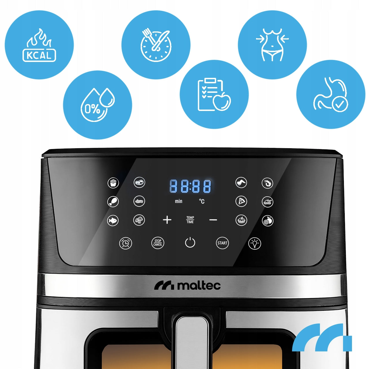 FAT FREE AIR FRYER LARGE 7L STRONG 1800W WINDOW Brand Maltec