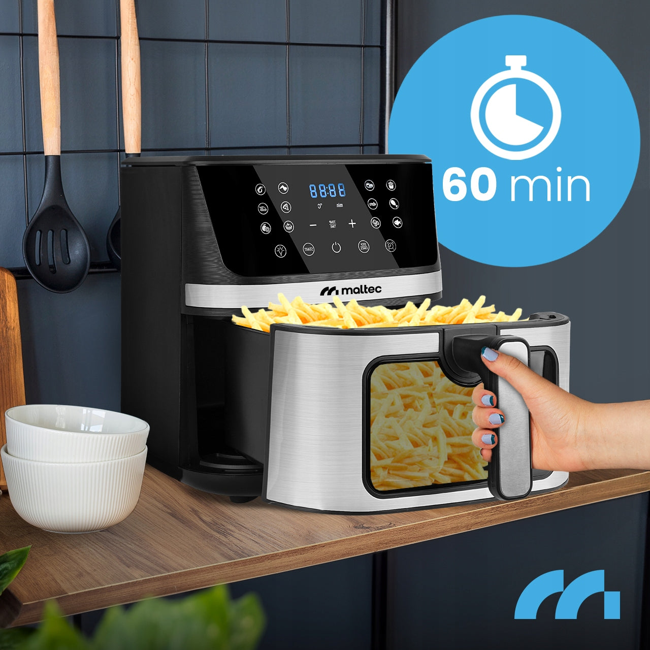 FAT FREE AIR FRYER LARGE 7L STRONG 1800W WINDOW Model Frytkownica Beztłuszczowa AirFryer1800W-7L