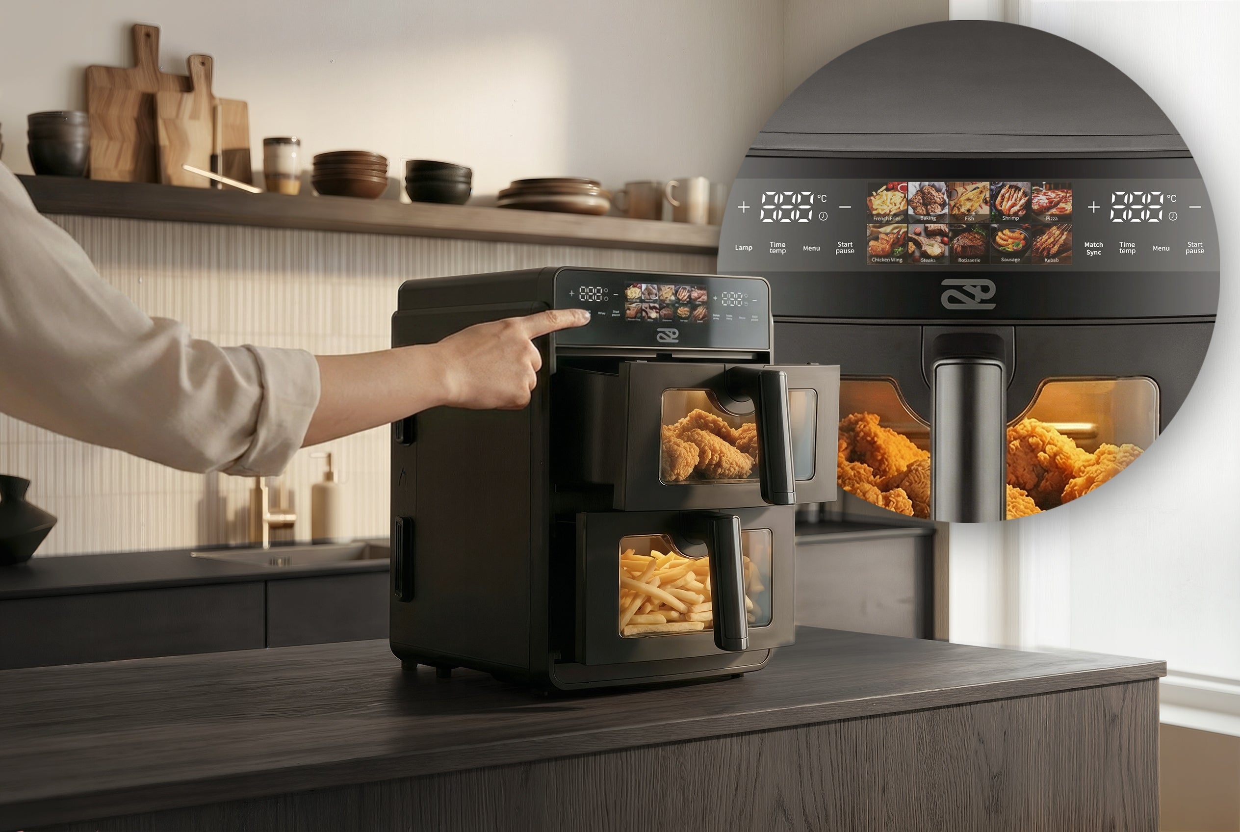 FAT-FREE AIR FRYER PROMIS DOUBLE 10L TWO-CHAMBER VERTICAL Bowl volume 10 l
