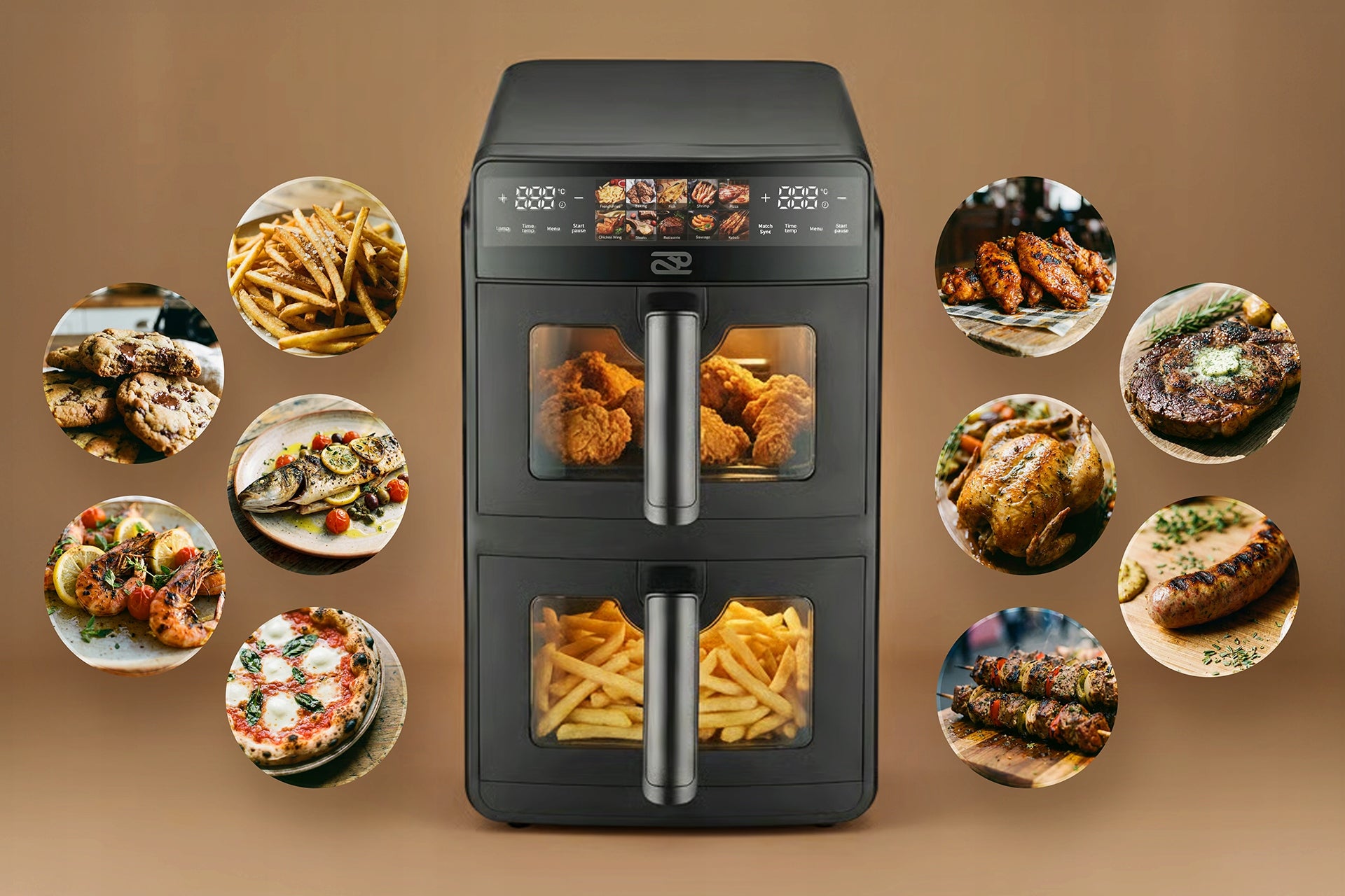 FAT-FREE AIR FRYER PROMIS DOUBLE 10L TWO-CHAMBER VERTICAL Brand Promis