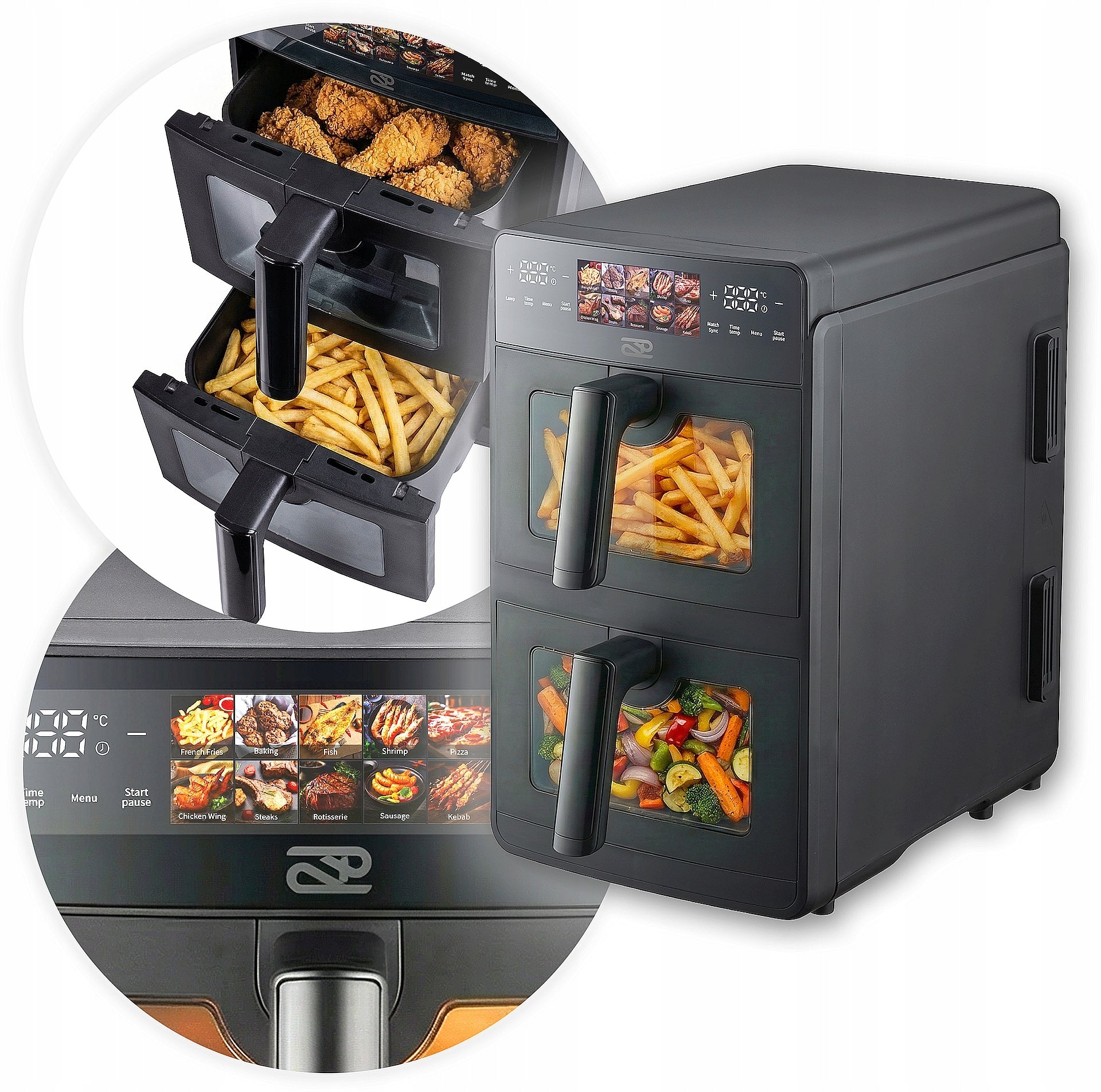FAT-FREE AIR FRYER PROMIS DOUBLE 10L TWO-CHAMBER VERTICAL Dominant color black