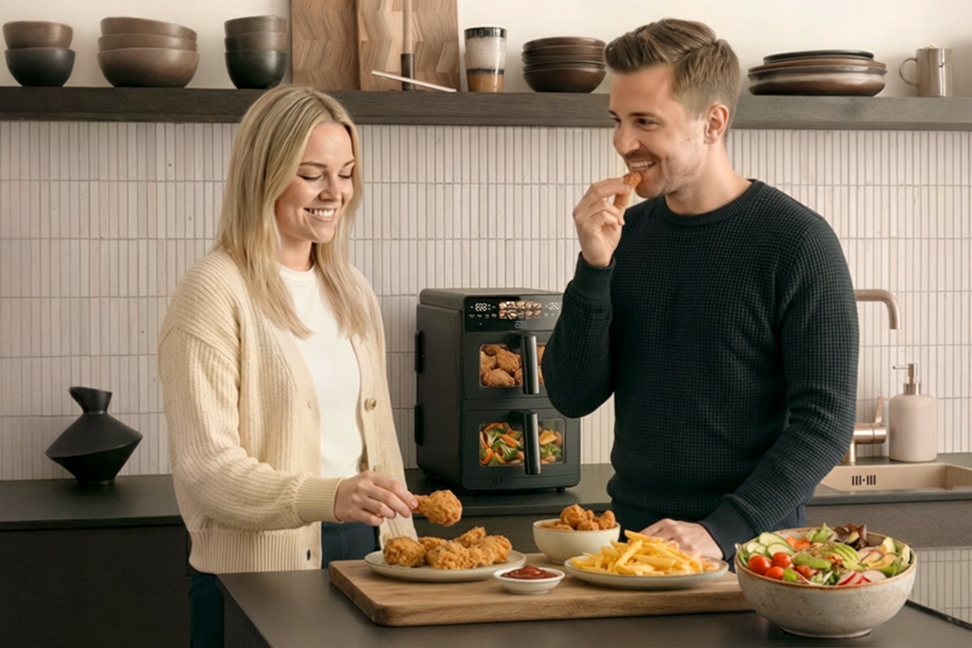 FAT-FREE AIR FRYER PROMIS DOUBLE 10L TWO-CHAMBER VERTICAL Packaging status original