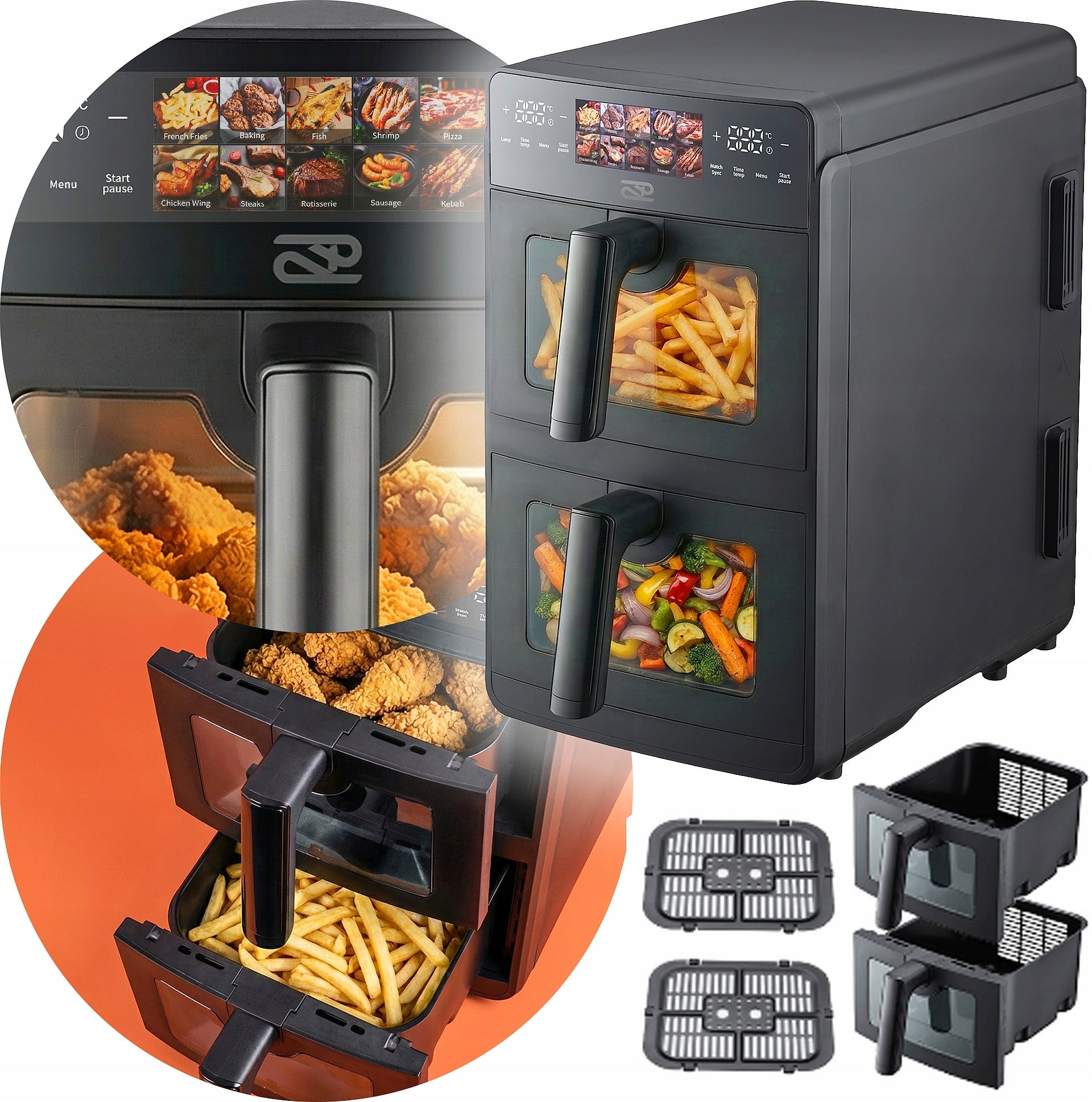 FAT-FREE AIR FRYER PROMIS DOUBLE 10L TWO-CHAMBER VERTICAL