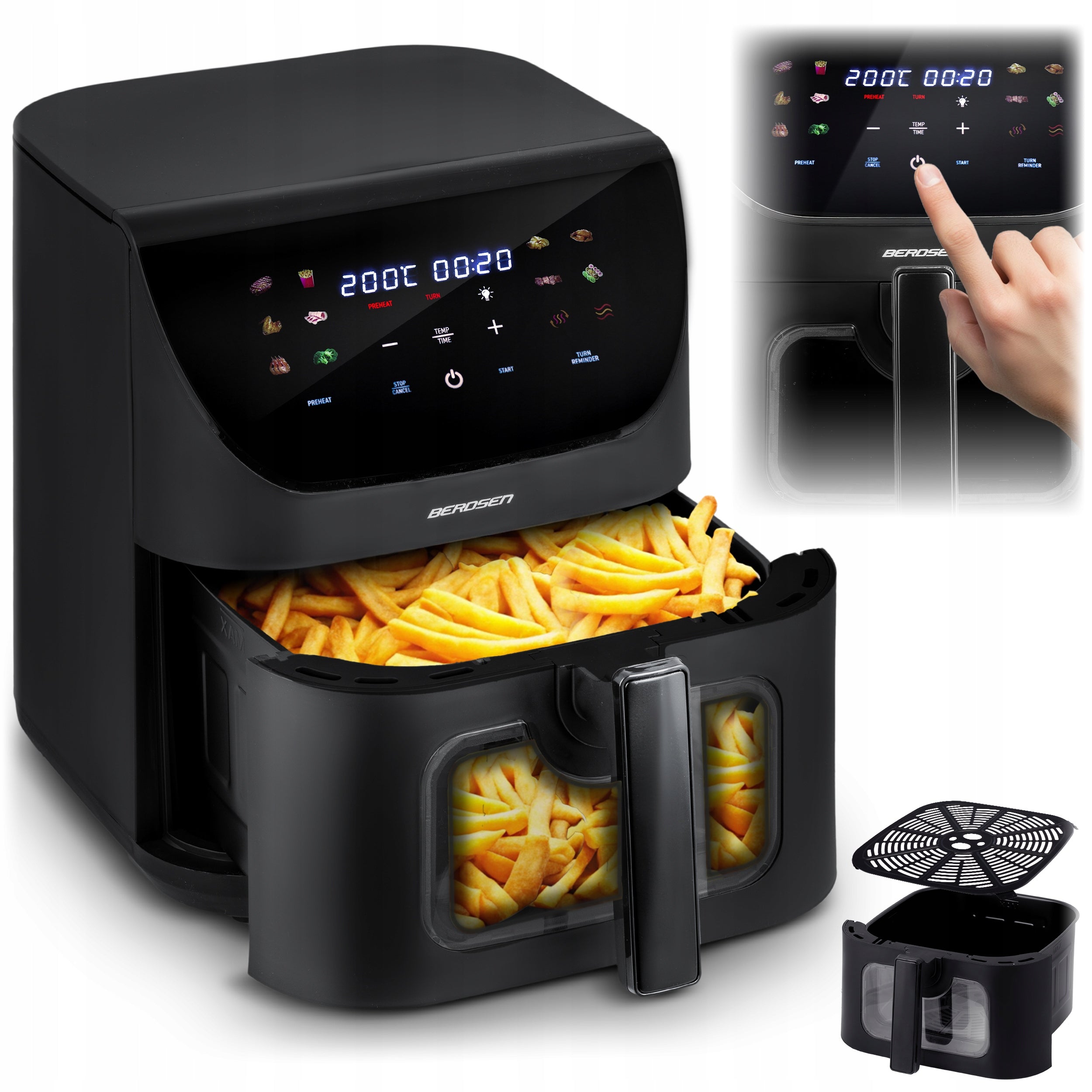 FAT FREE AIR FRYER XL AIR FRYER LARGE AIR FRYER 8L BERDSEN 1700W