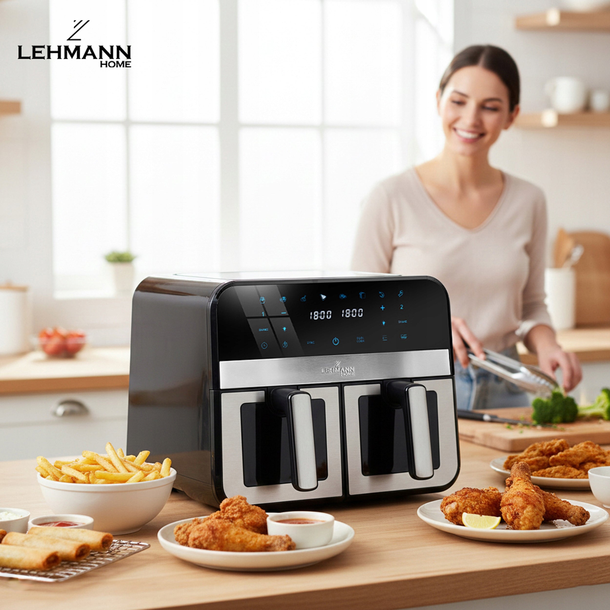 FAT FREE DOUBLE FRYER 9L AIR FRYER DUAL CHAMBER WIFI Manufacturer code LHODF-2490