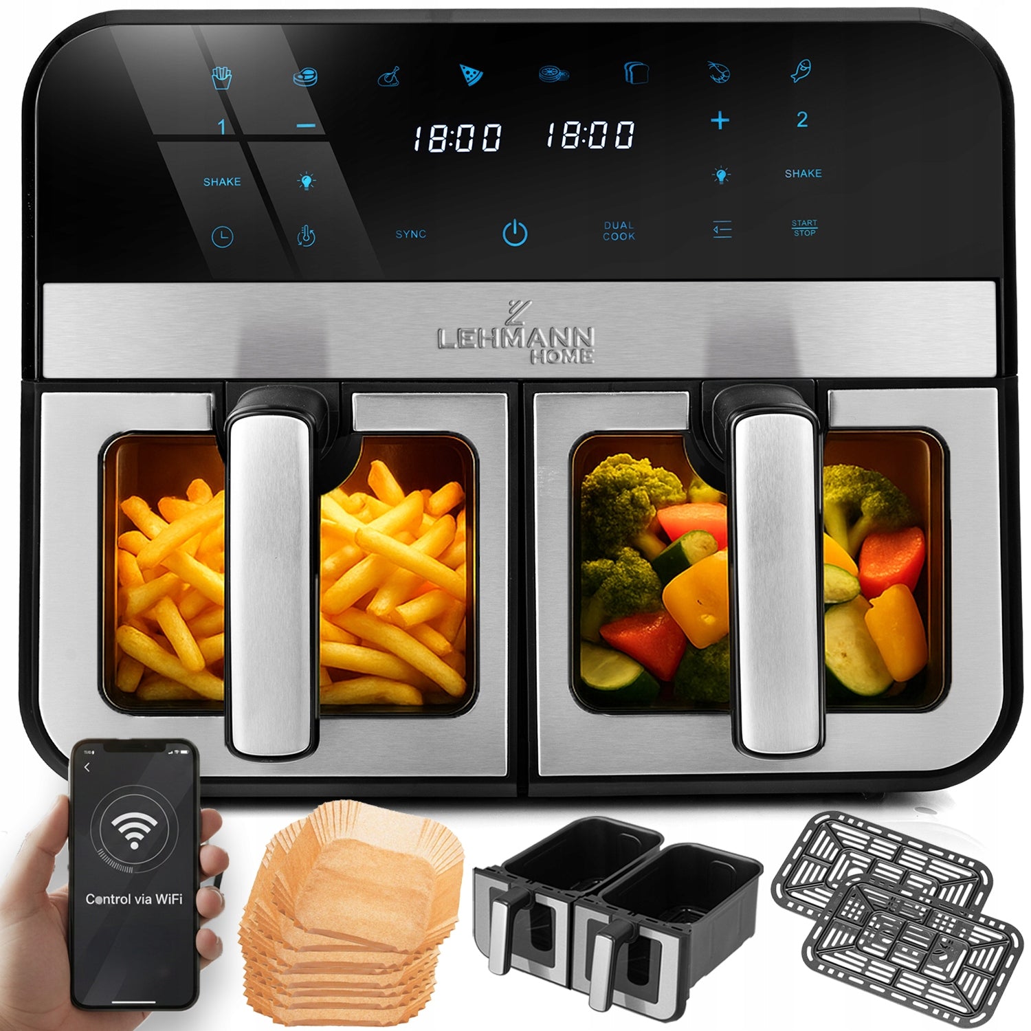 FAT FREE DOUBLE FRYER 9L AIR FRYER DUAL CHAMBER WIFI