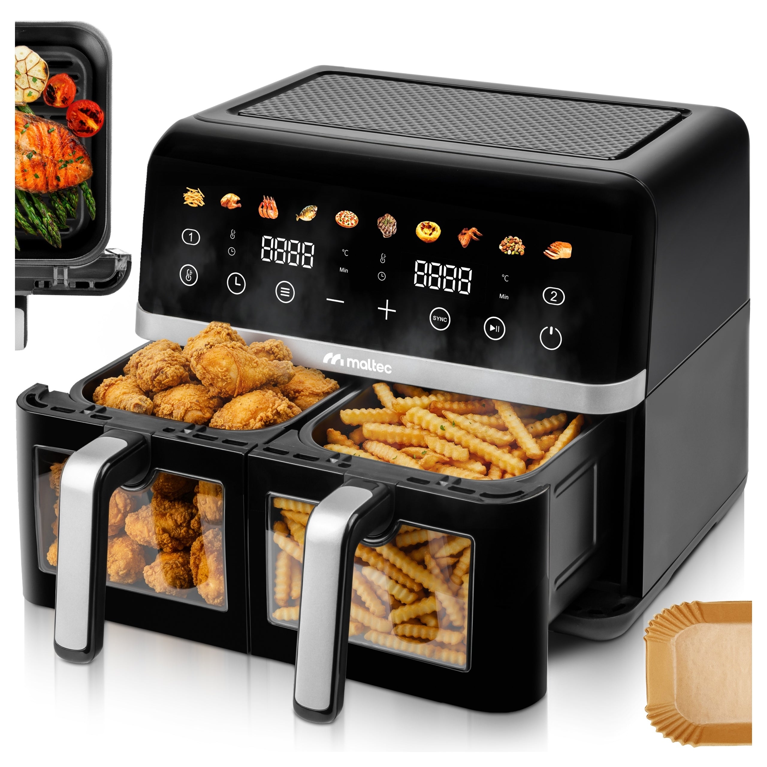 FAT FREE FRYER 10L AIR FRYER TWO CHAMBER FRYER 2800W TRAYS