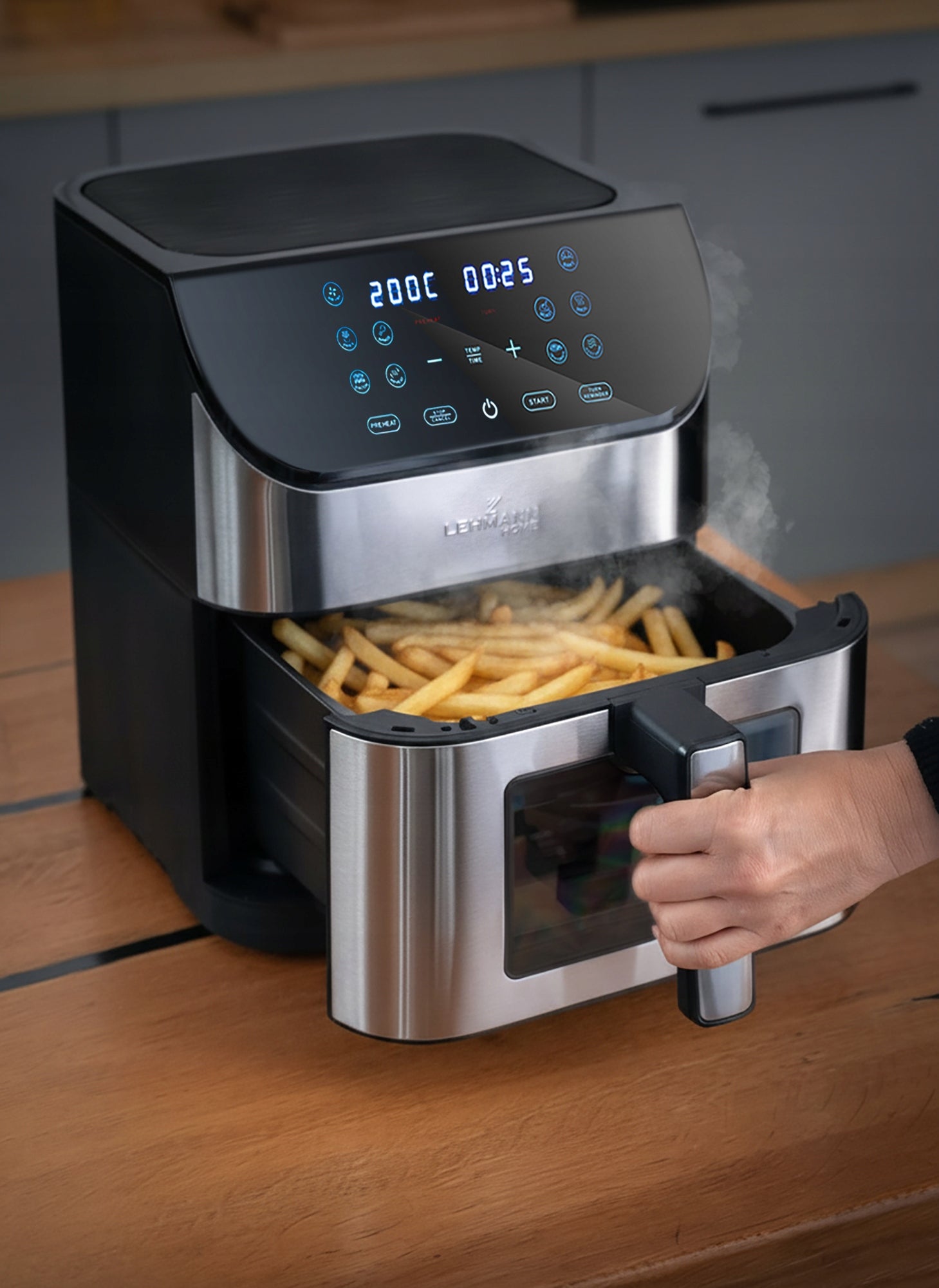 FAT FREE FRYER 1800W AIRFRYER 8L NONSTICK 12 PROGRAMS Dominant color silver/gray