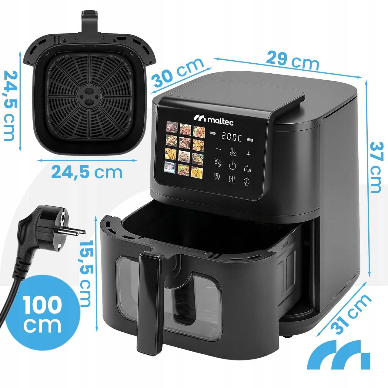 FAT FREE FRYER 8L 2000W AIR FRYER LARGE WINDOW AIR FRYER TRAY Brand Maltec