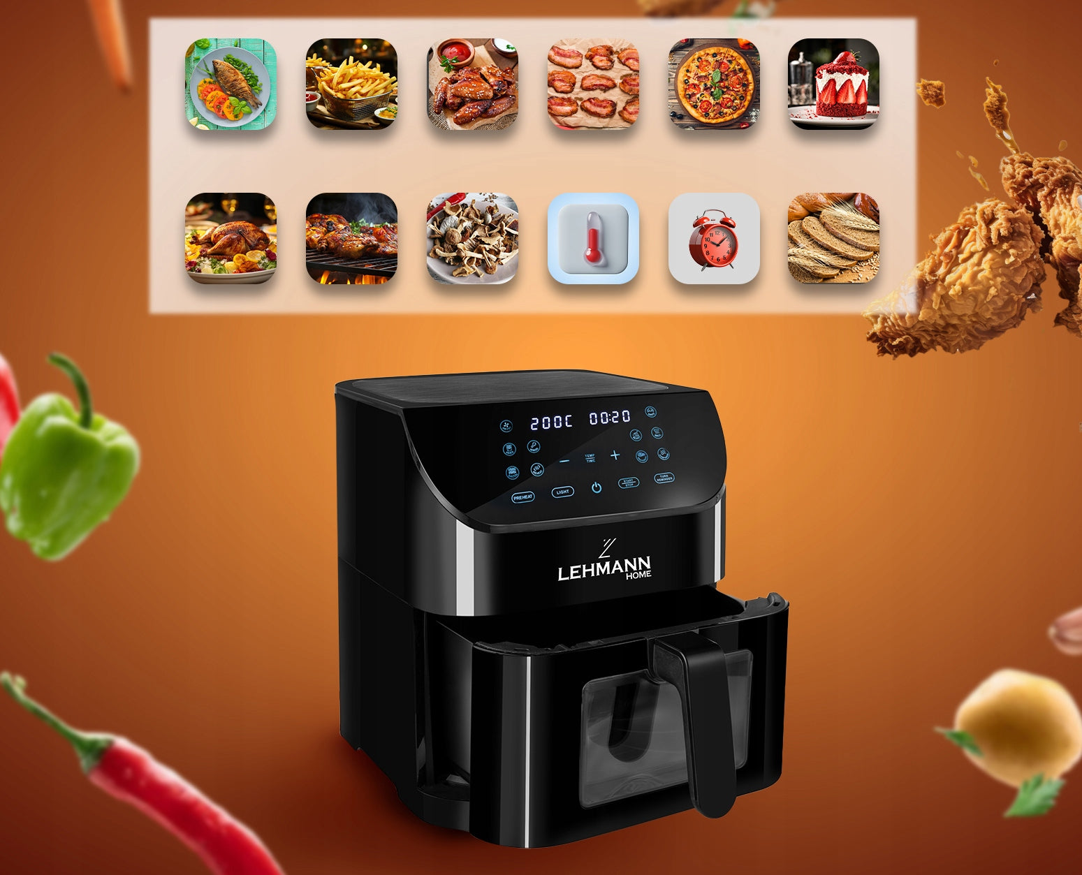 FAT FREE FRYER AIR FRYER 8L OVEN AIRFRYER DUAL CHAMBER LED Model Gusto Air Fryer