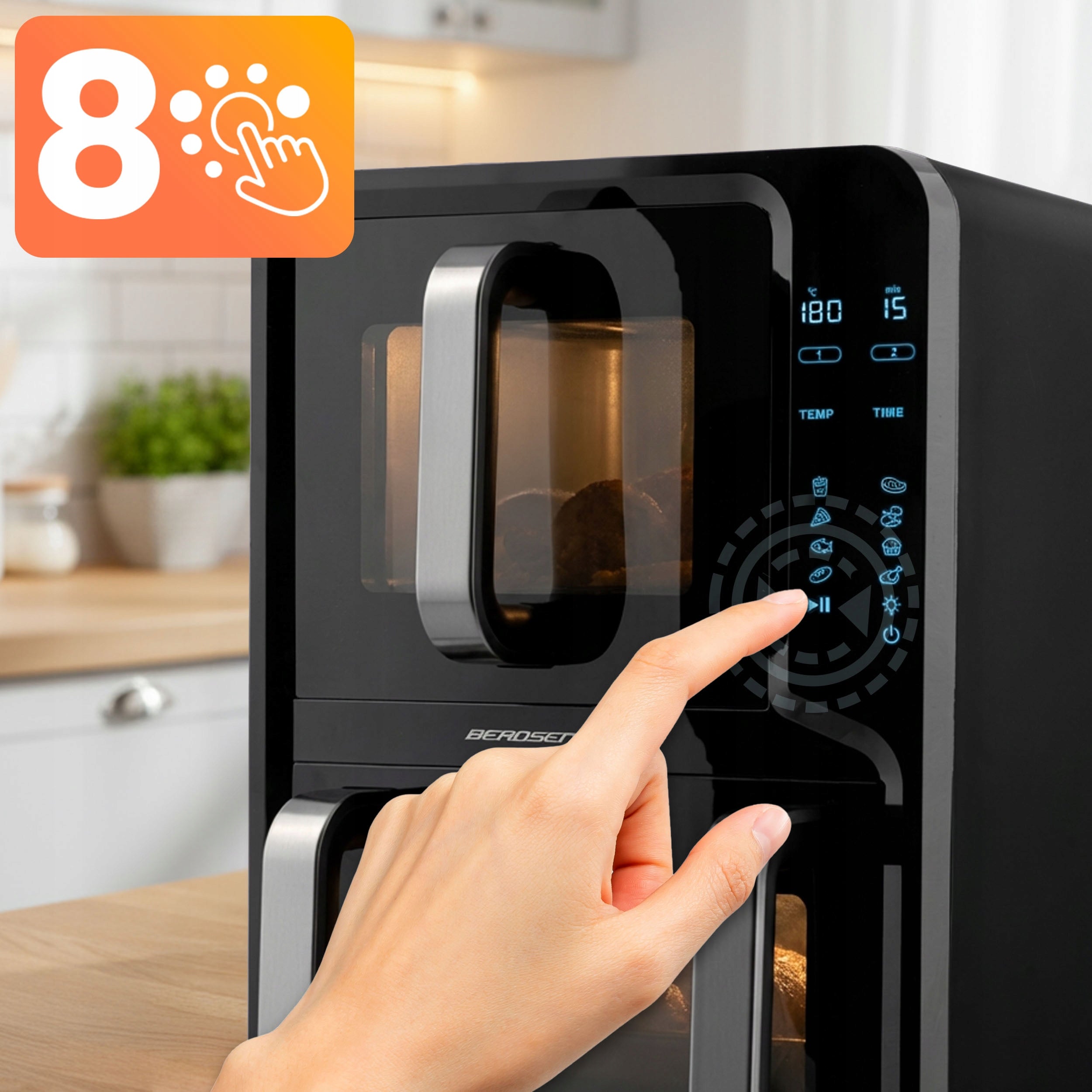FAT-FREE FRYER TWO-CHAMBER VERTICAL 12l AIR FRYER BERDSEN 2800W Dominant color black