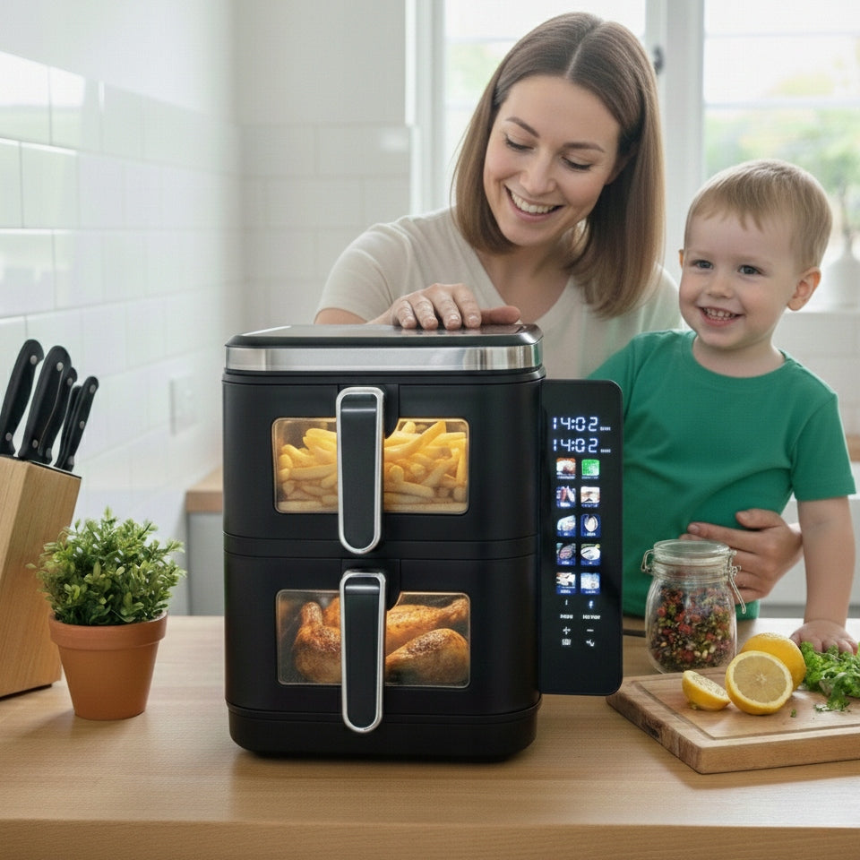 FAT-FREE TWO-CHAMBER AIR FRYER 11L2800W AIRDWELLER AIR FRYER BLACK Brand AirDweller