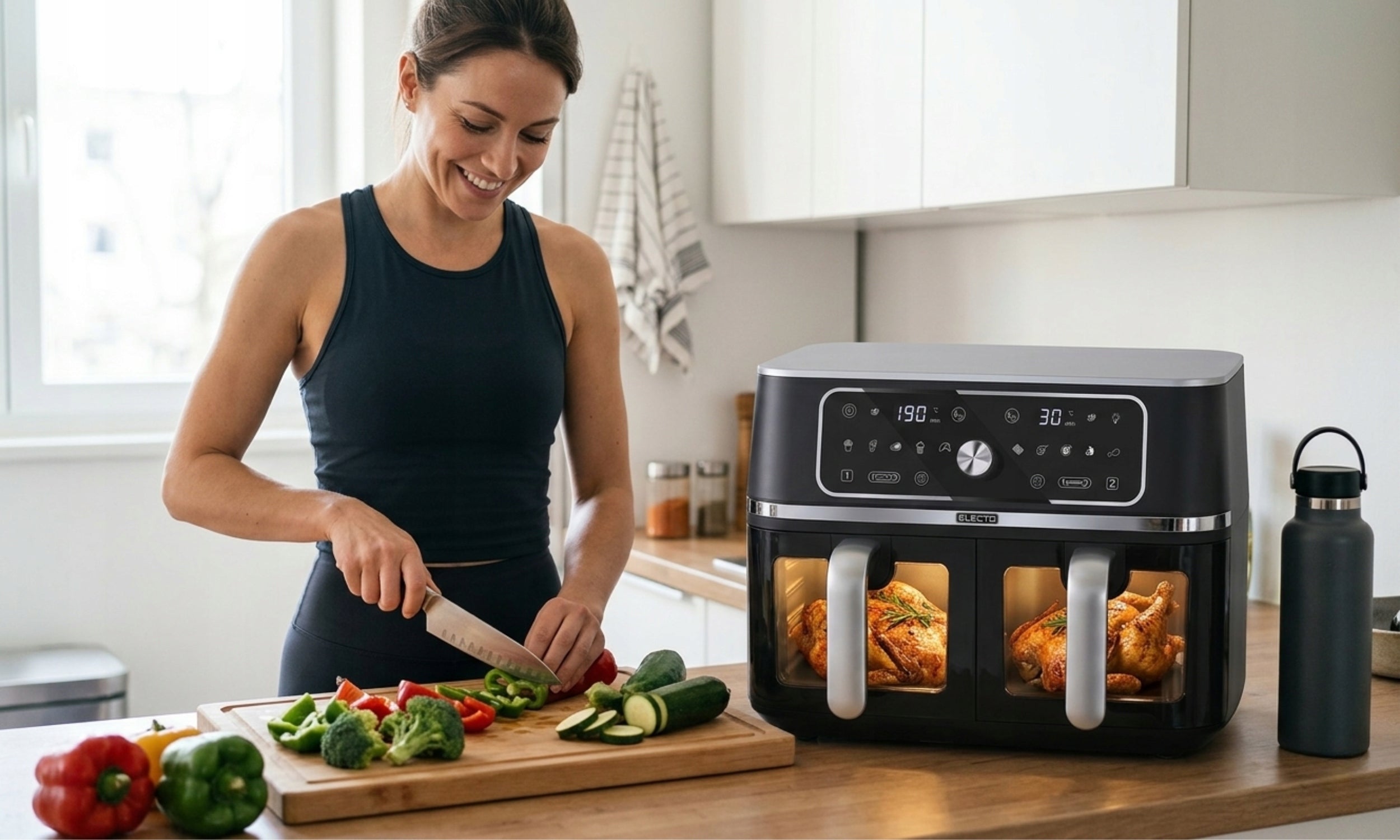 FAT-FREE TWO-CHAMBER AIR FRYER 3100W LARGE AIR FRYER 10L Model DoubleAir