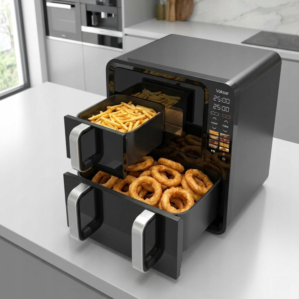 FAT-FREE TWO-CHAMBER VERTICAL AIR FRYER VOKSAR R11 AIR FRYER 13L XXL Model R11