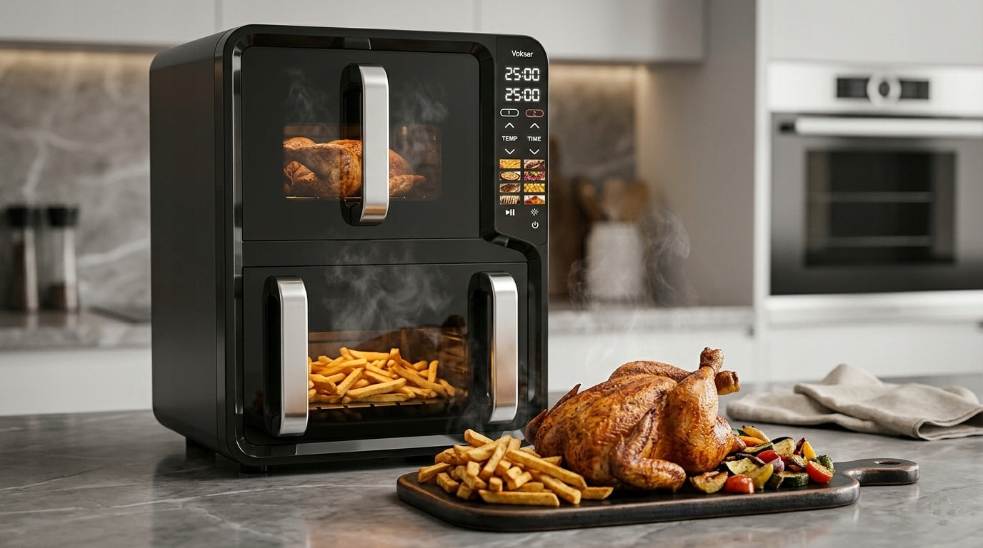 FAT-FREE TWO-CHAMBER VERTICAL AIR FRYER VOKSAR R11 AIR FRYER 13L XXL Power 2800 W