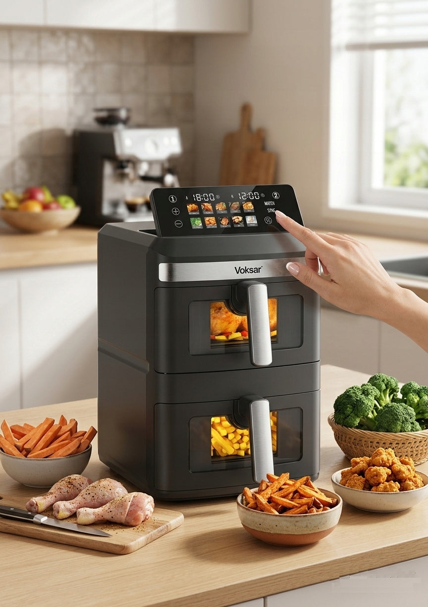 FAT-FREE TWO-CHAMBER VERTICAL AIR FRYER VOKSAR T11 AIR FRYER 12L XXL Model T11